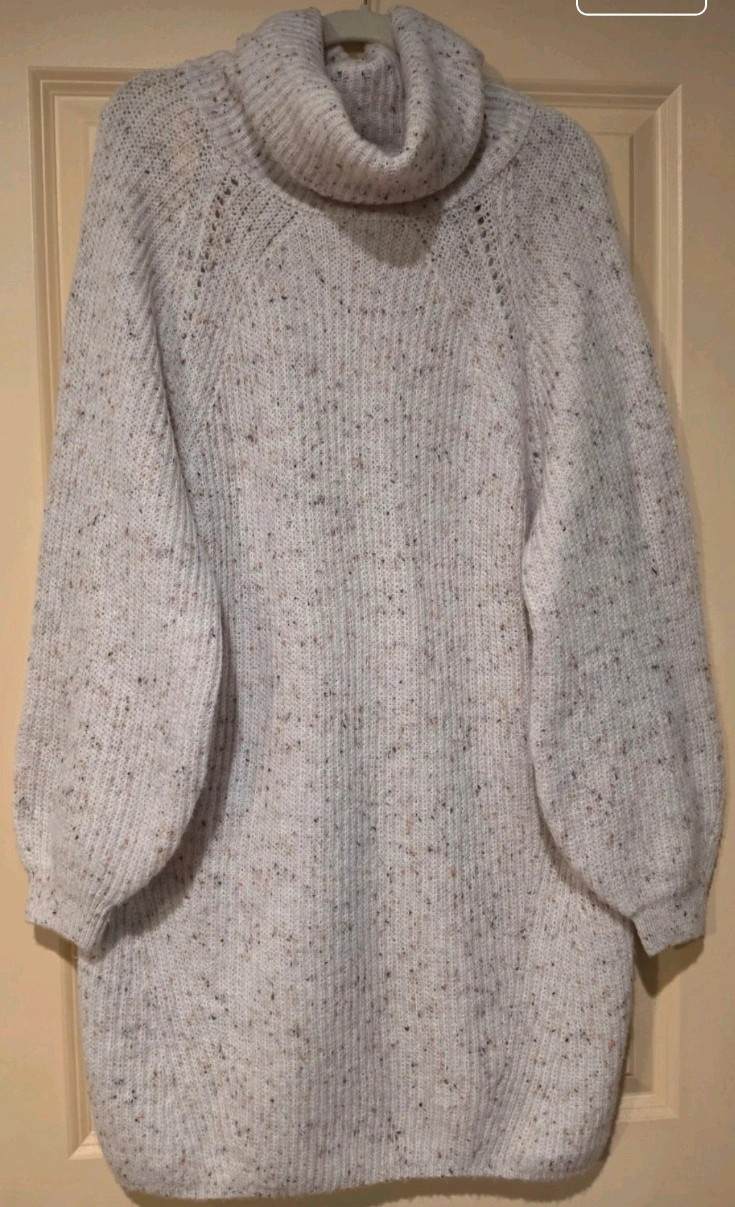 Gray Speckled Blu Pepper Knit Turtleneck Sweater Dress M Stretch Balloon Sleeve