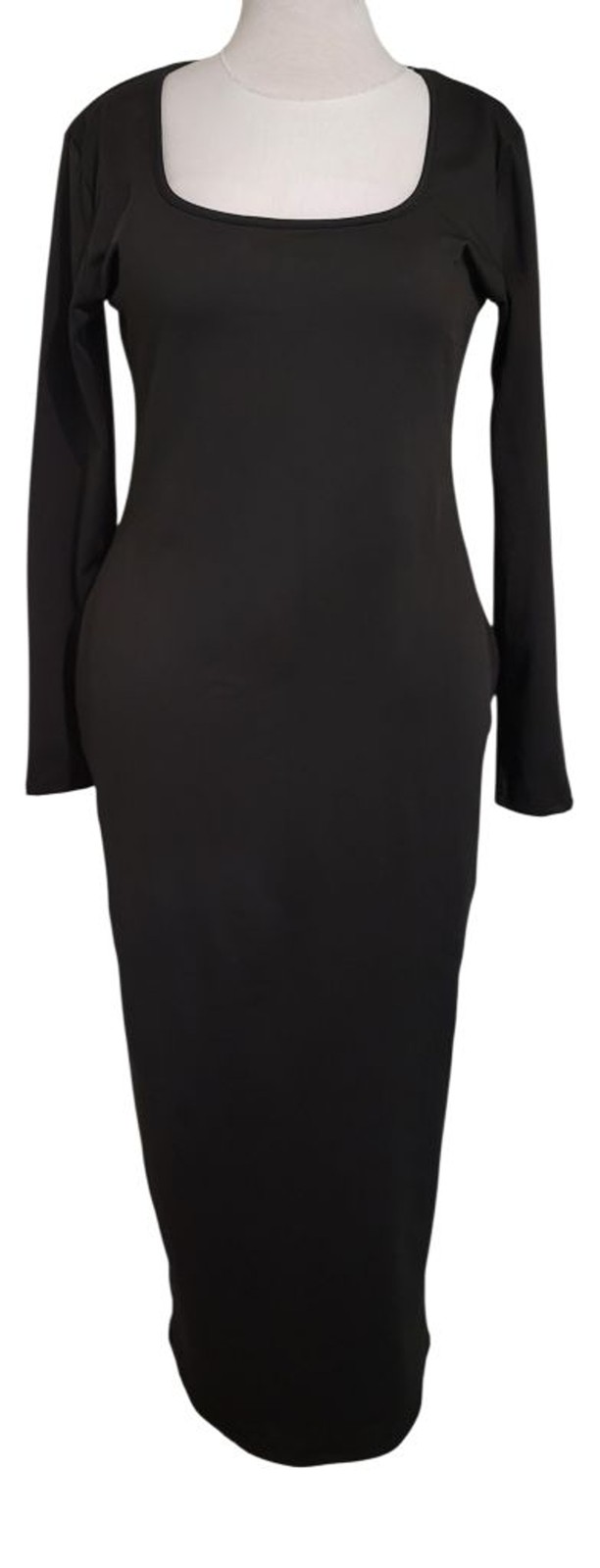 2XL Black Long Sleeve Maxi Dress Square Neck Bodycon Costume Formal Stretch