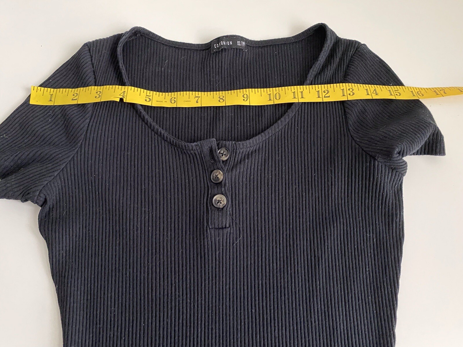 Coton:On Button Front Short Sleeve Ribbed Mini Dress In Black Size XS Check Pic