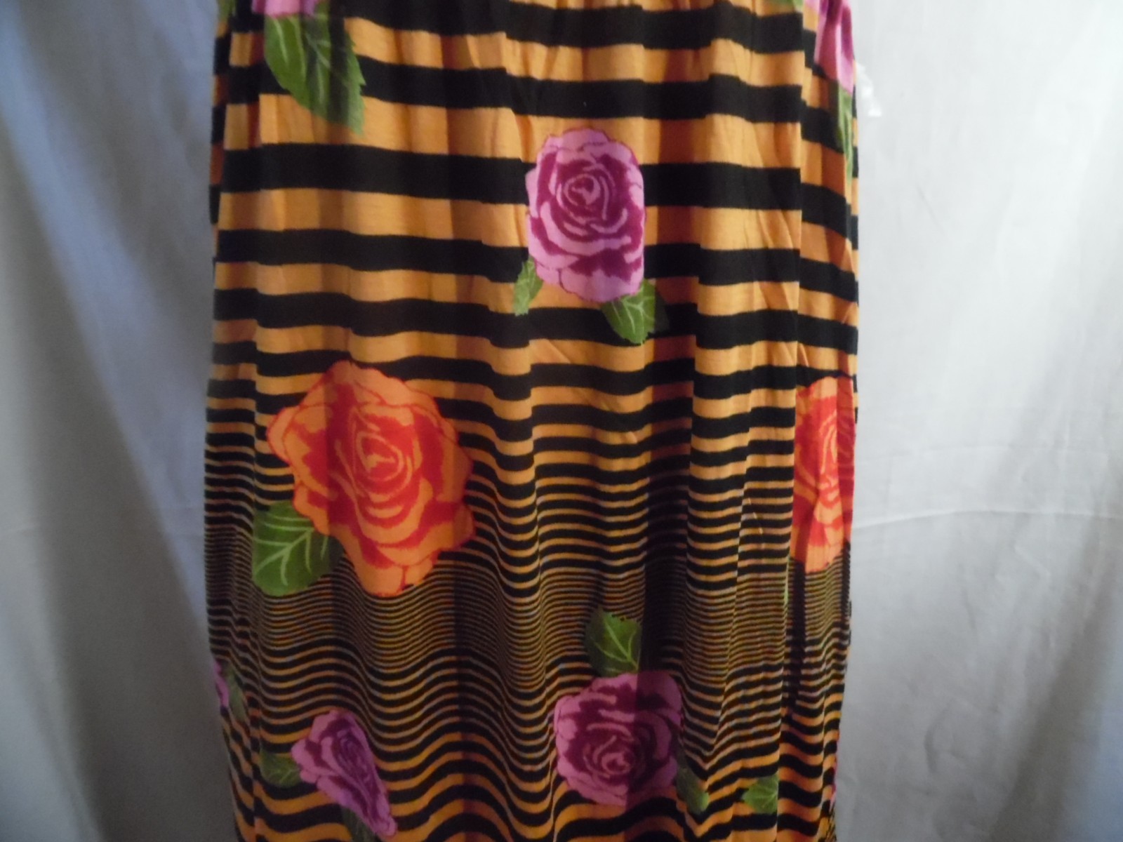 LONG PINK BLACK GOLD STRIPE ROSES MAXI DRESS STRAPLESS 2X