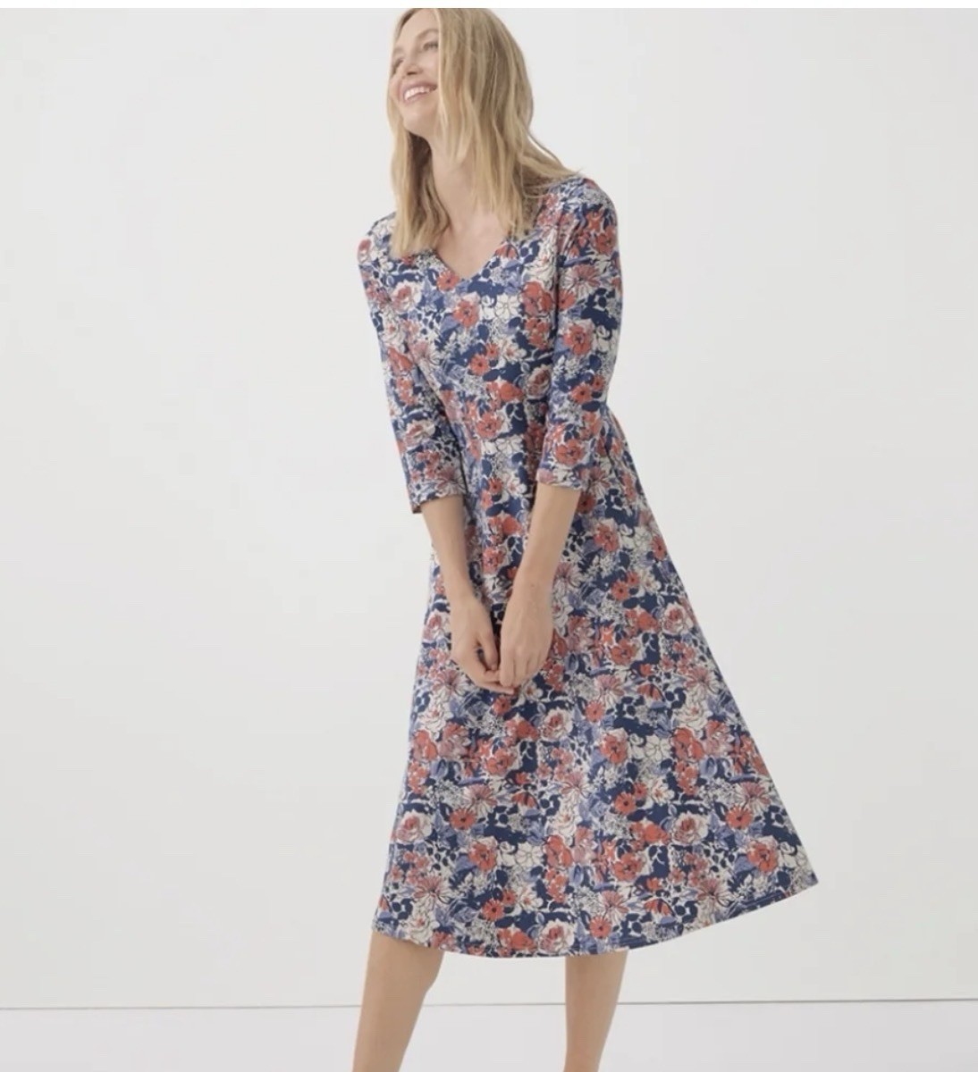 NWT Pact Midi Party Dress Small Autumn Cosmos Floral Fit & Flare Pockets V-Neck