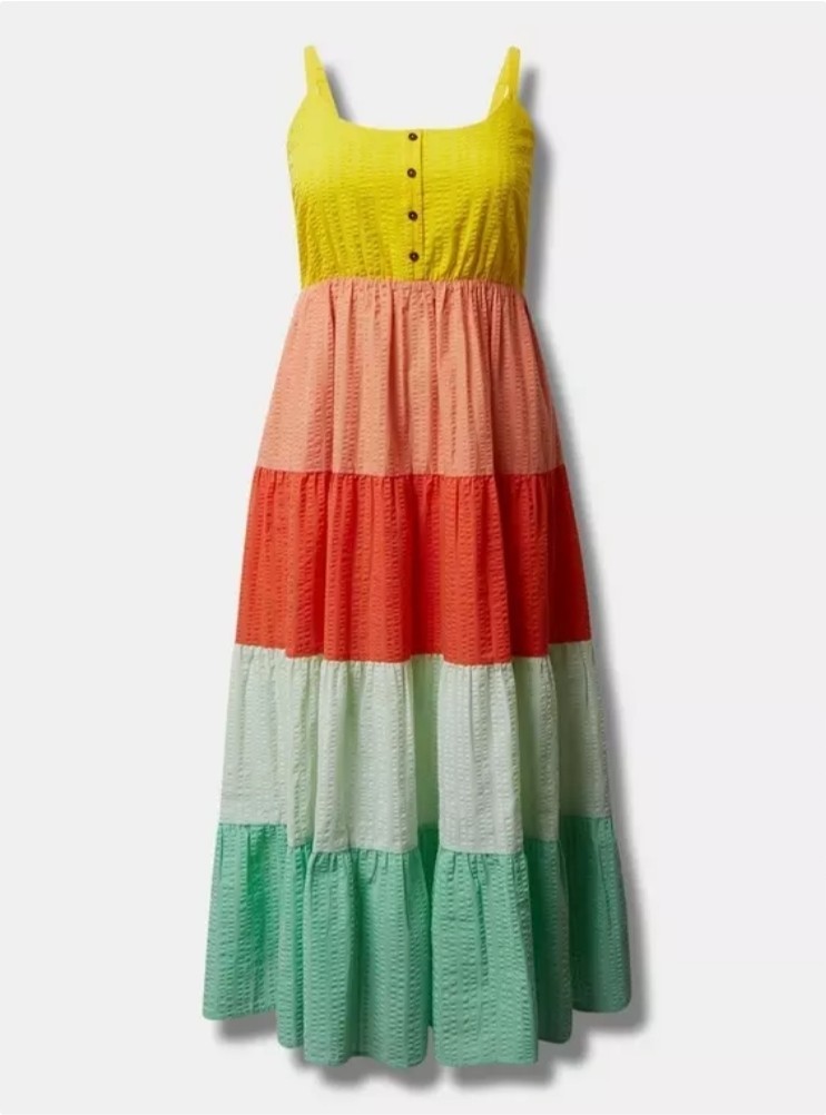 Torrid Womens Color Block Maxi Challis Tiered Dress Plus Size 1XL(14/16)