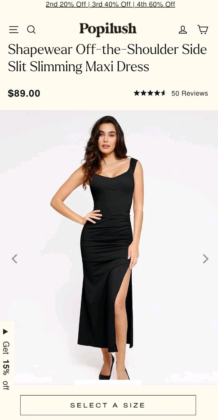 Shapewear Off-the-Shoulder Side Slit Slimming Black Maxi Dress Medium NWT