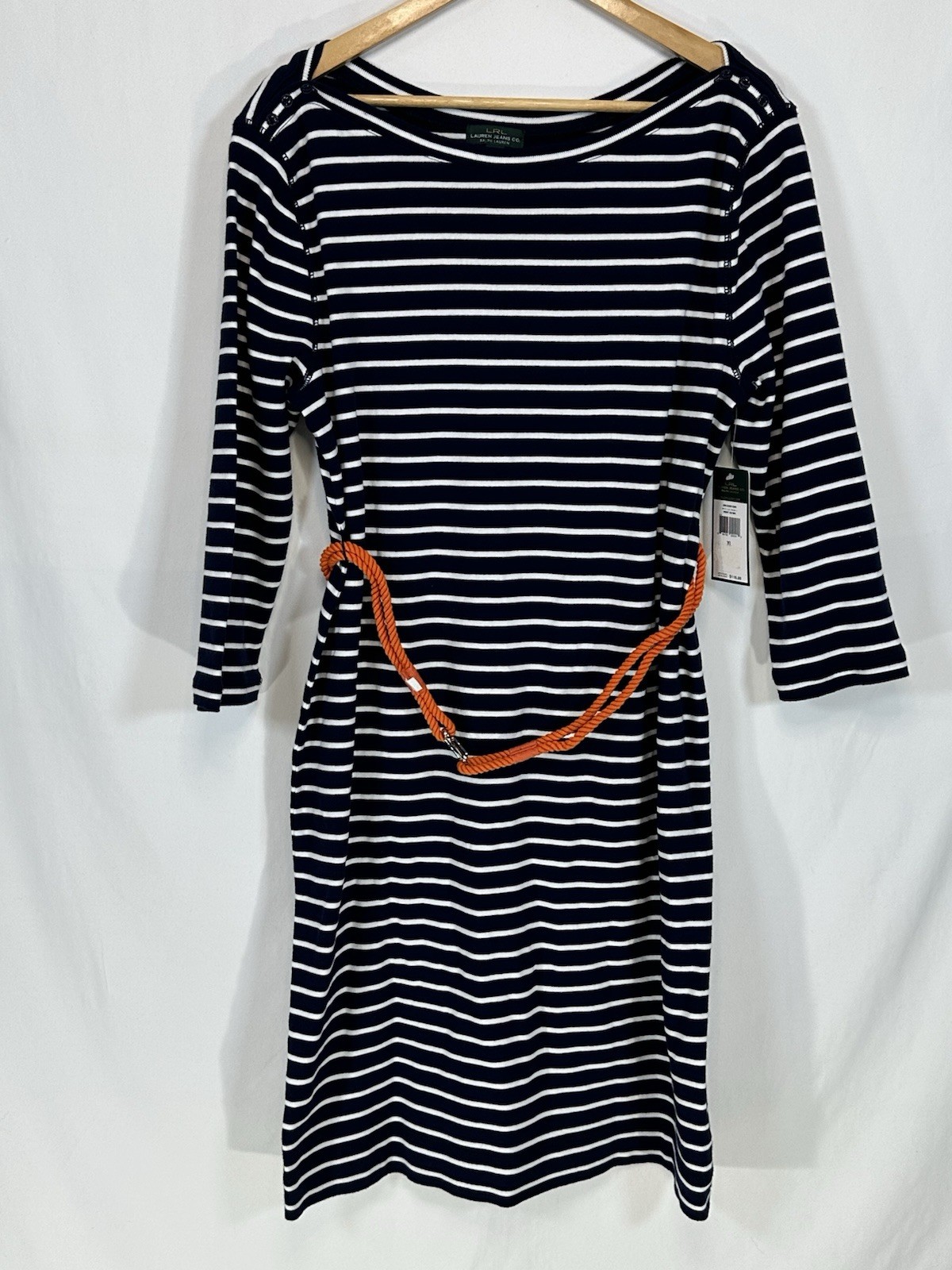 Ralph Lauren Striped Dress Nautical Rope Belt Preppy Cotton NWT Size XL Coastal
