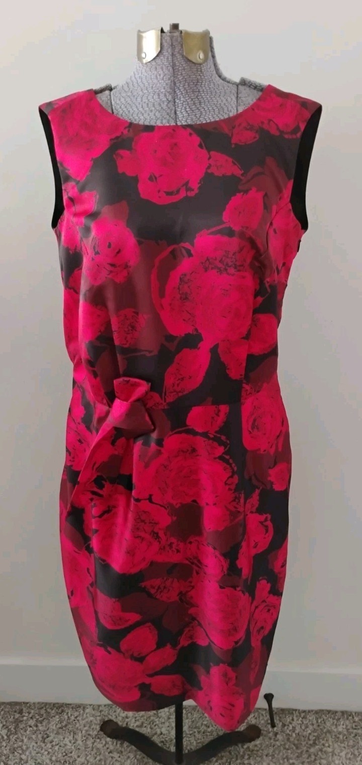 Newbury Street eShakti Sheath Dress Sz 8 Red Black Floral Sleeveless Elegant