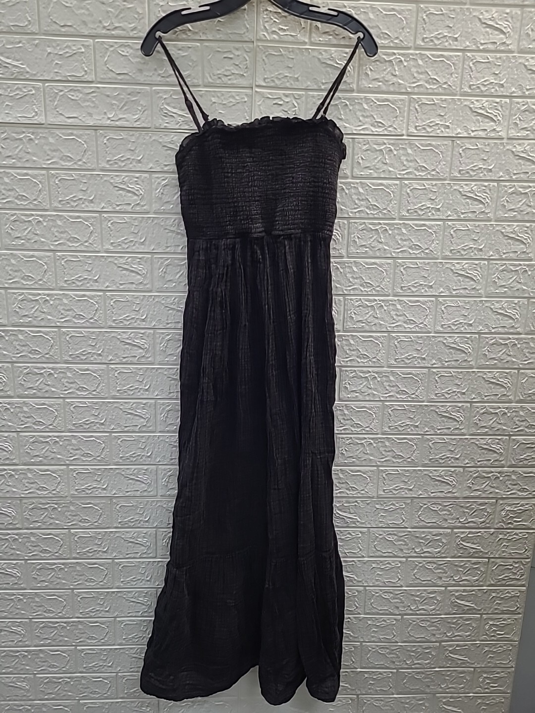 New Anthropologie The Marisol Smocked Sleeveless Gauze Maxi Dress Black Sz XS