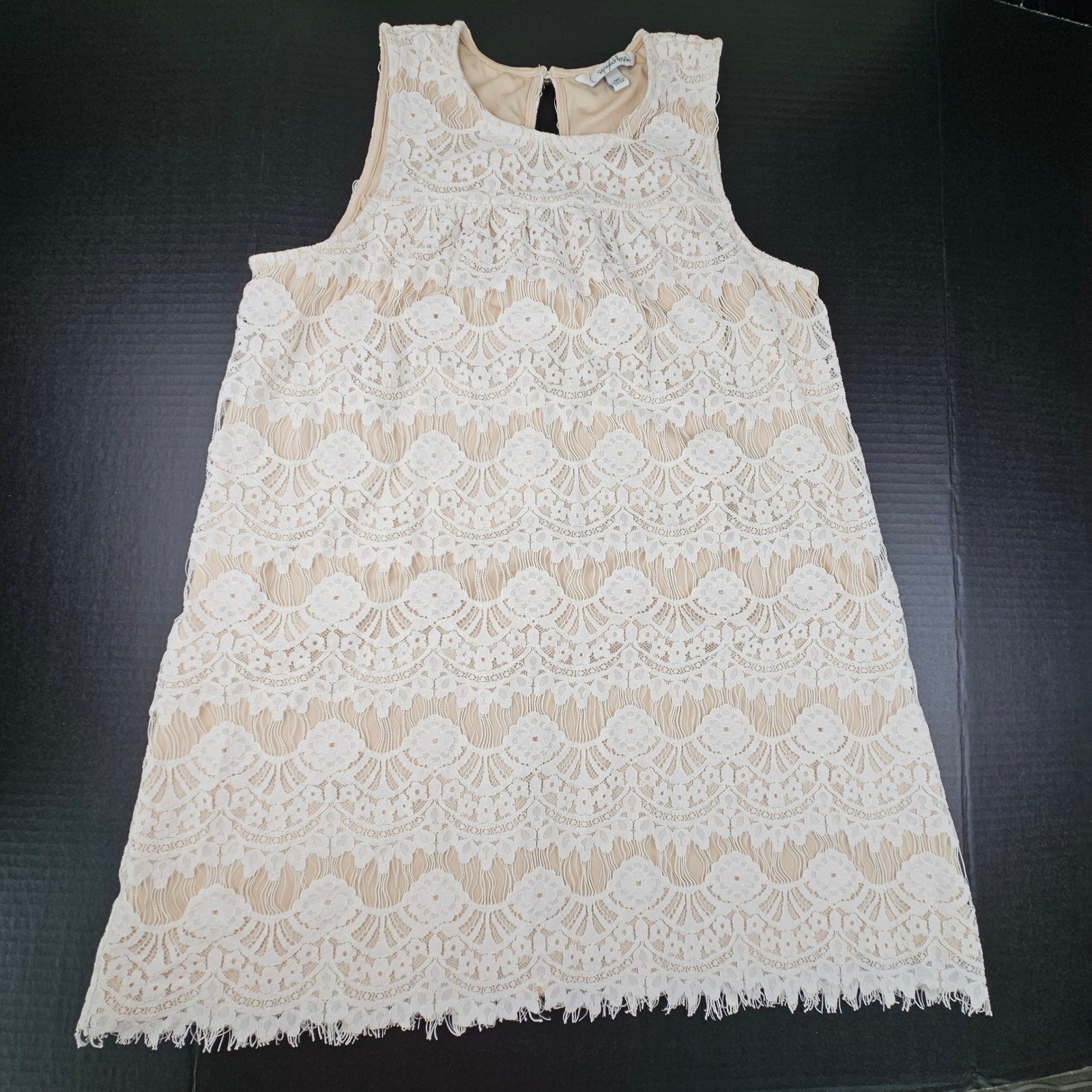 Speechless Womens Cream Lace Tiered Mini Dress Sleeveless Coquette Tan Lining M