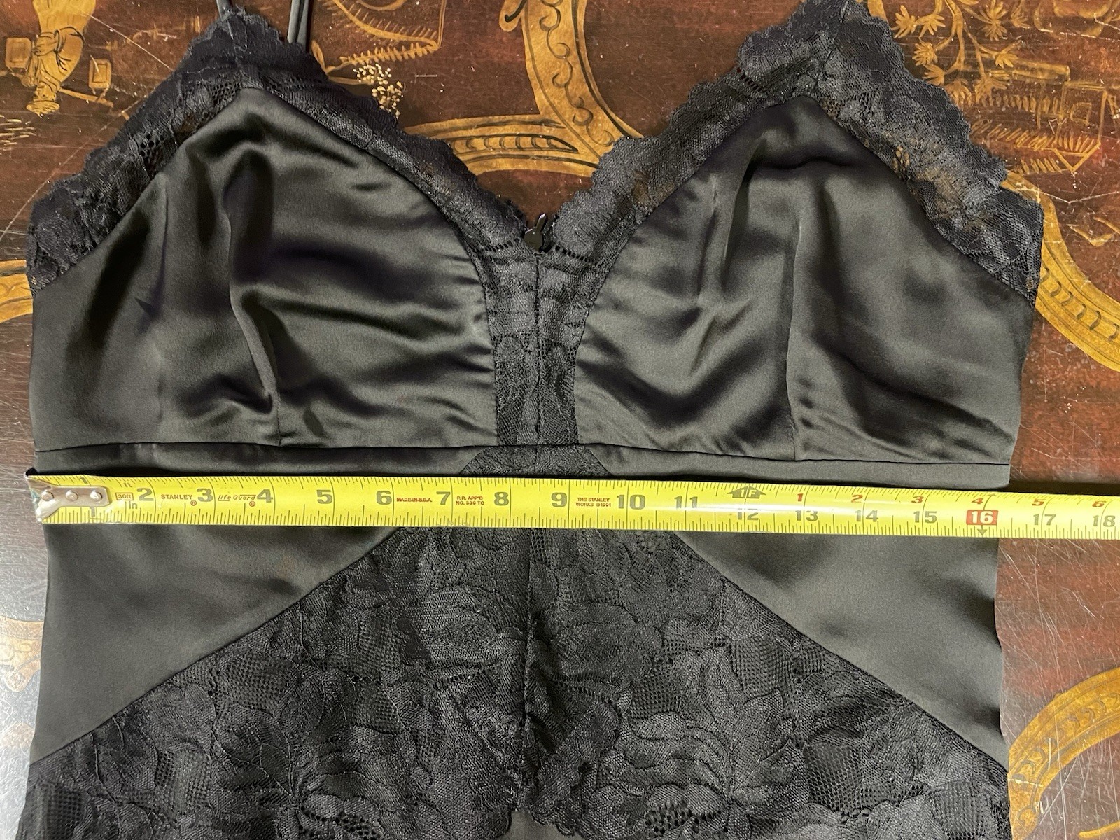 Guess Womens Black Lace Satin Mini Slip Dress Romantic Sexy Bodycon Y2K 90s L