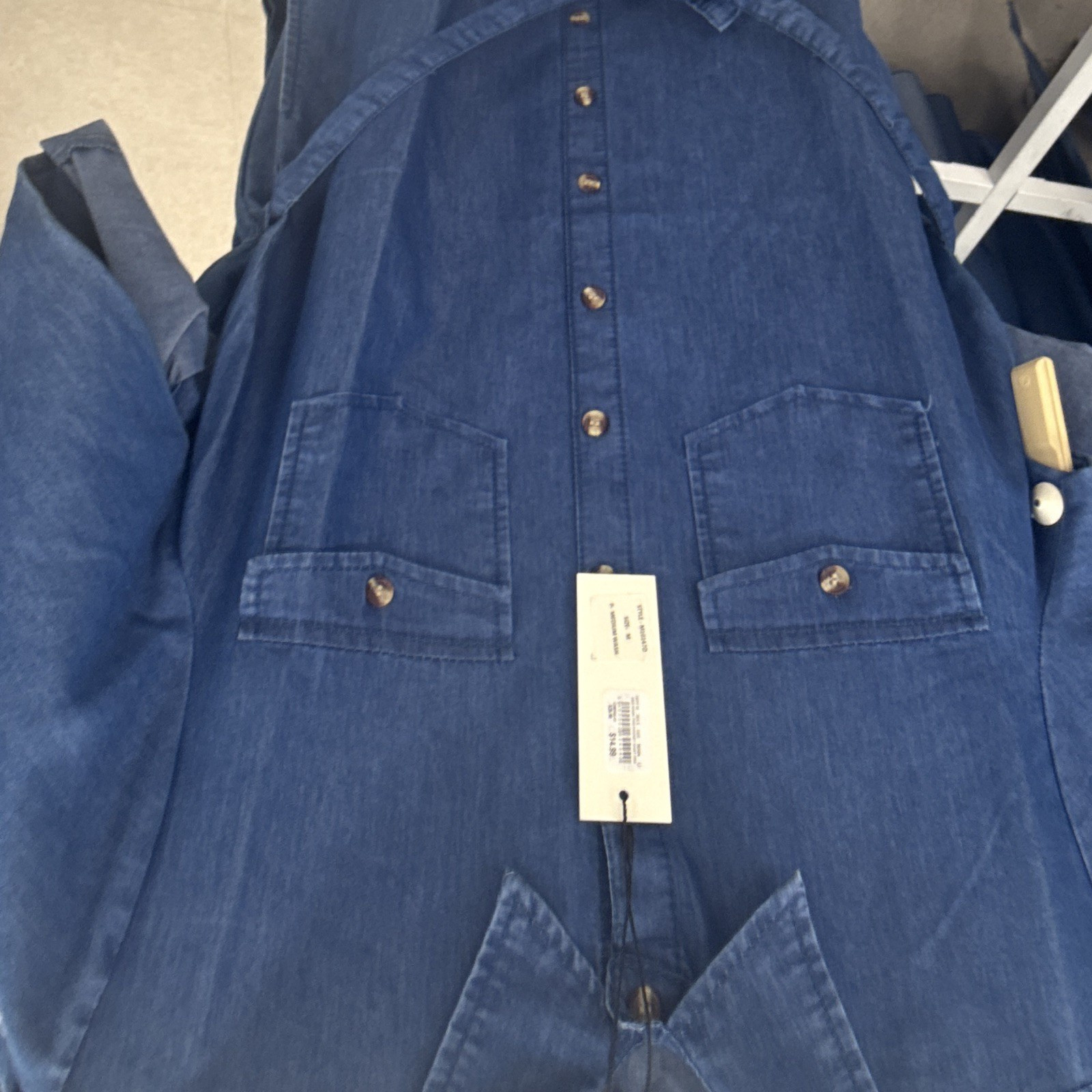 Women’s Blue Denim Lyocell Midi Shirt Dress Button Front Collar Pockets M