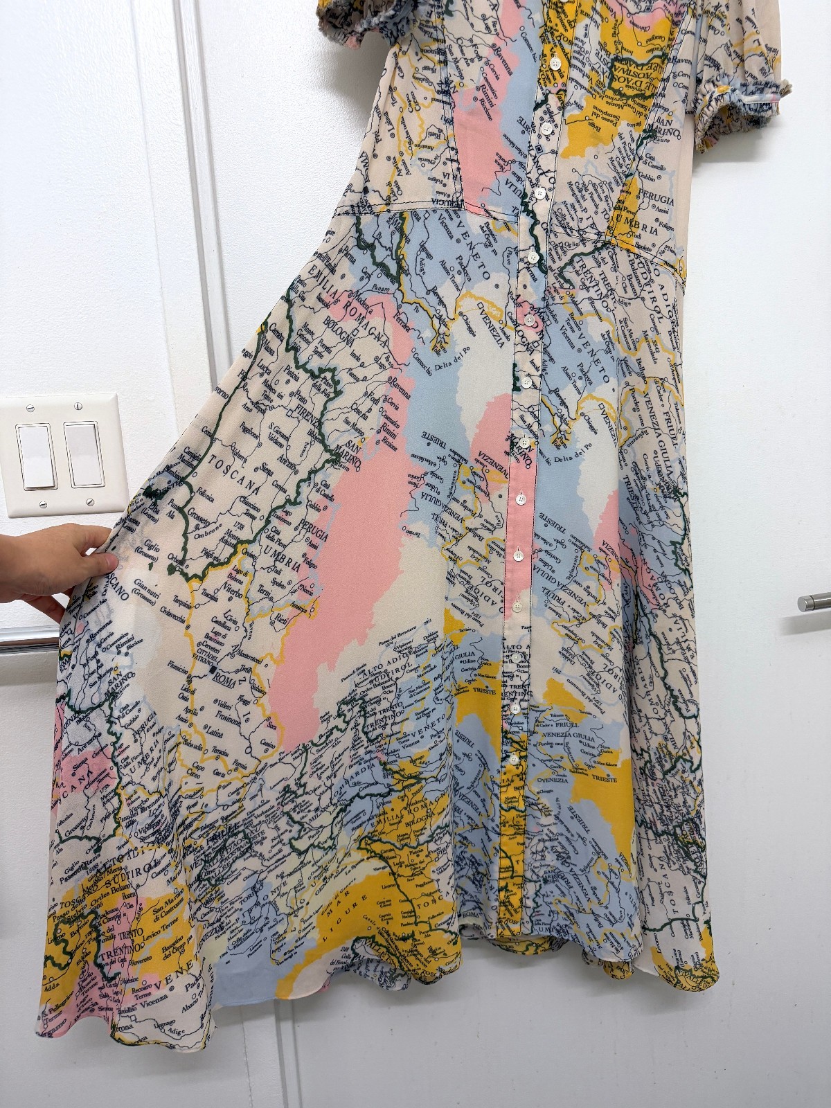 Derek Lam 10 Crosby Map Print Midi Shirt Dress Italy Short Sleeve 4