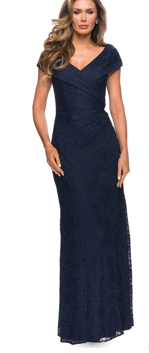La Femme New V Neck Lace Long Dress Sz 16