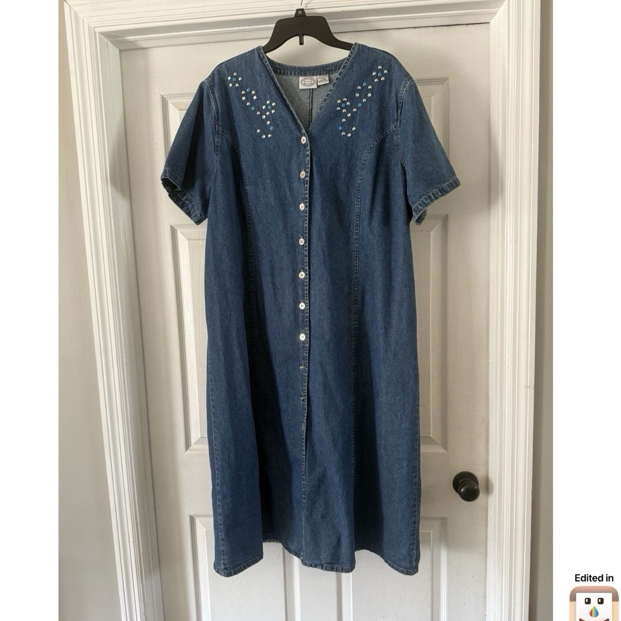 Vintage Carolina Blues Plus Size 22W Embellished Studded Denim Maxi Dress 90s