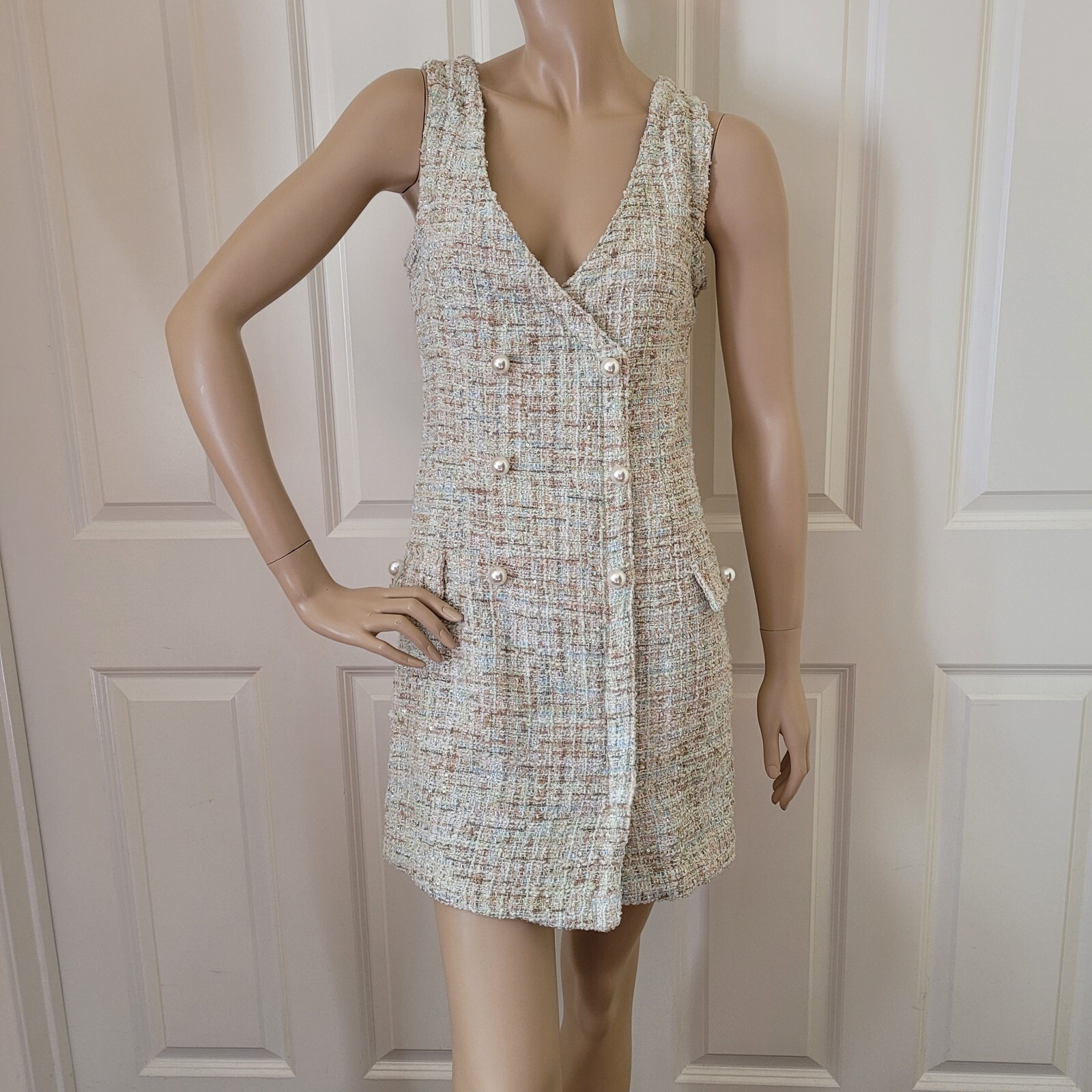 Forever 21 Metallic Sequin Glitter Shimmer Tweed Blazer Mini Dress Size S