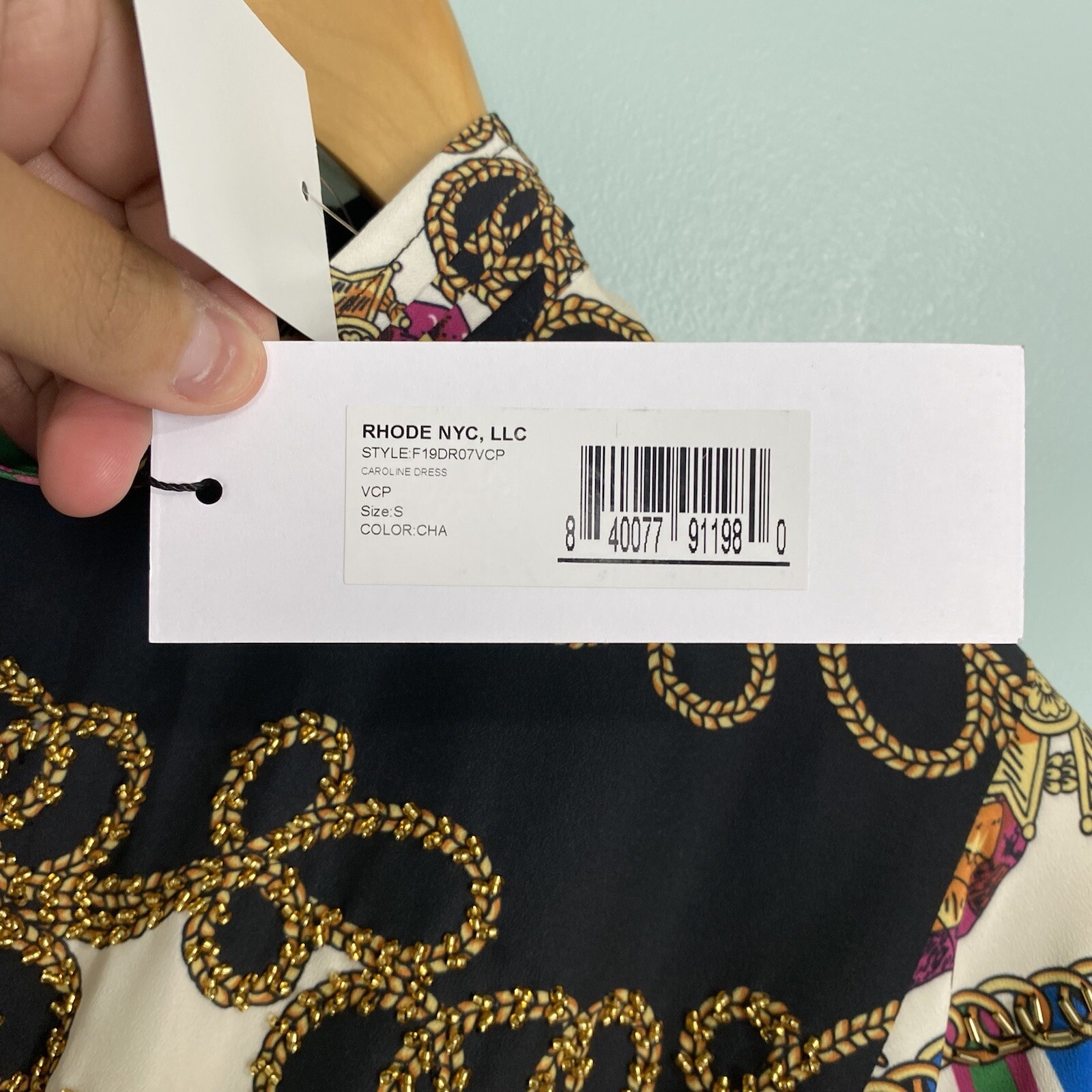 Rhode Caroline Chain Print Mini Dress Beaded Colorful Fit Flare Sz Small Sequin