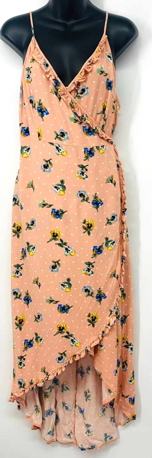 FOREVER 21 Wrap Dress Peach Floral Side Tie Sleeveless Ruffle Womens Plus 2X