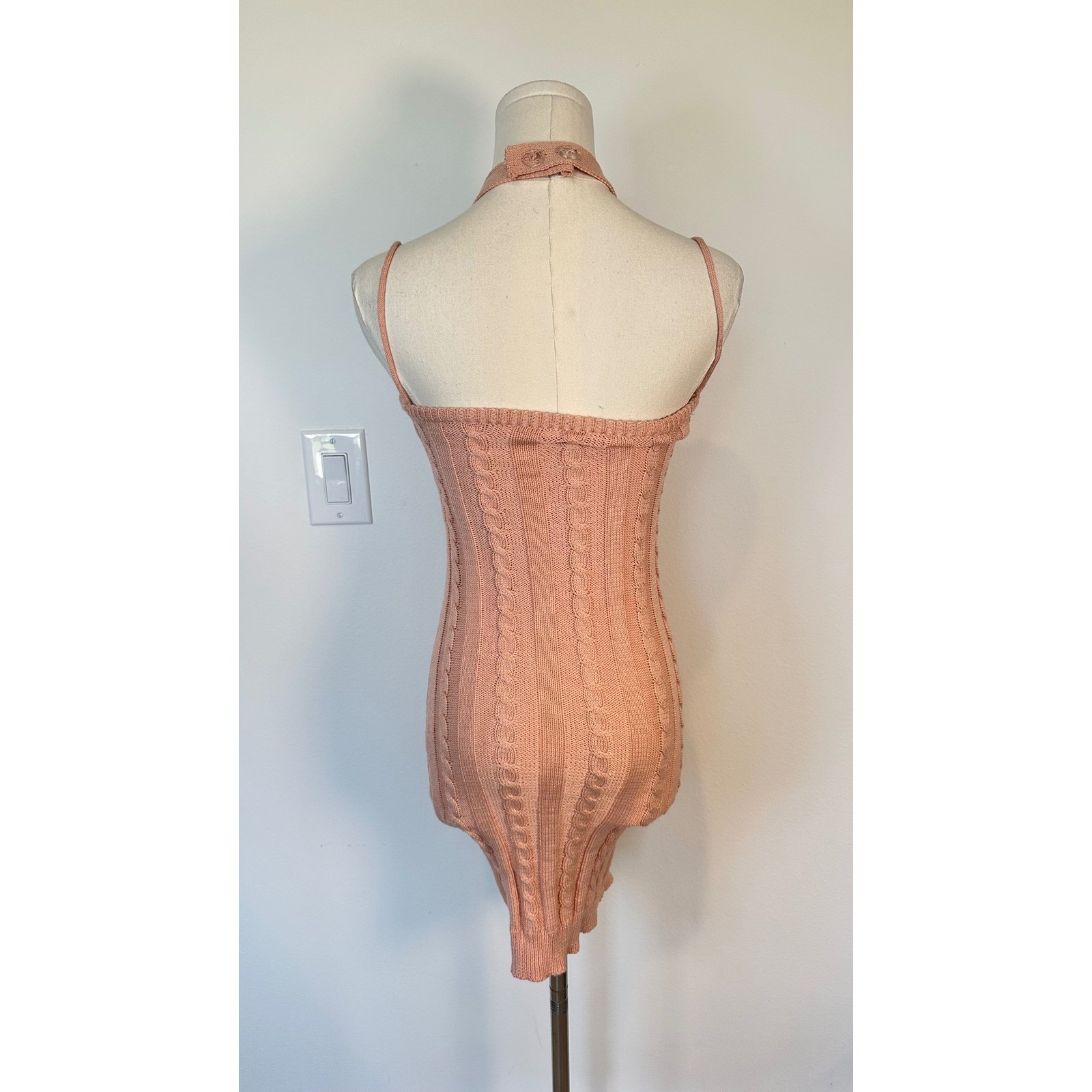 Loft Generale Y2K Pink Cable Knit Bodycon Mini Dress Chain Halter Cybercore Rare