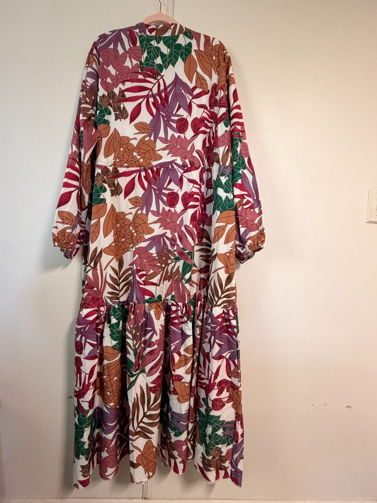 Curve Tropical Patchwork Maxi Dress 4XL 20 22 Tiered Long Sleeve Boho New Plus