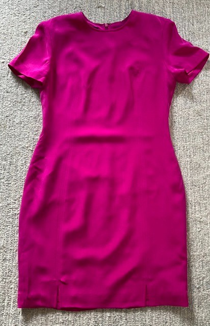 YL by Yair Women 100% silk Fuchsia Pink Short Sleeve Mini Dress Zipper SZ 10 M
