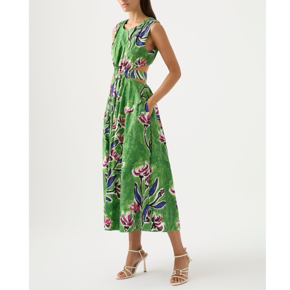 AJE Dress Size 10 Medium M / US 6 Zorina Tie Midi Floral Cotton Sleeveless Party