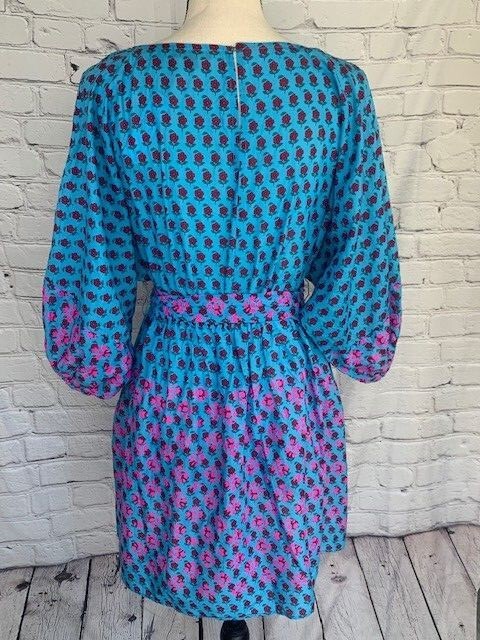 NWT J Crew Dolman Sleeve Mini Dress Blue Pink & Attach Lining 100% Cotton XXS