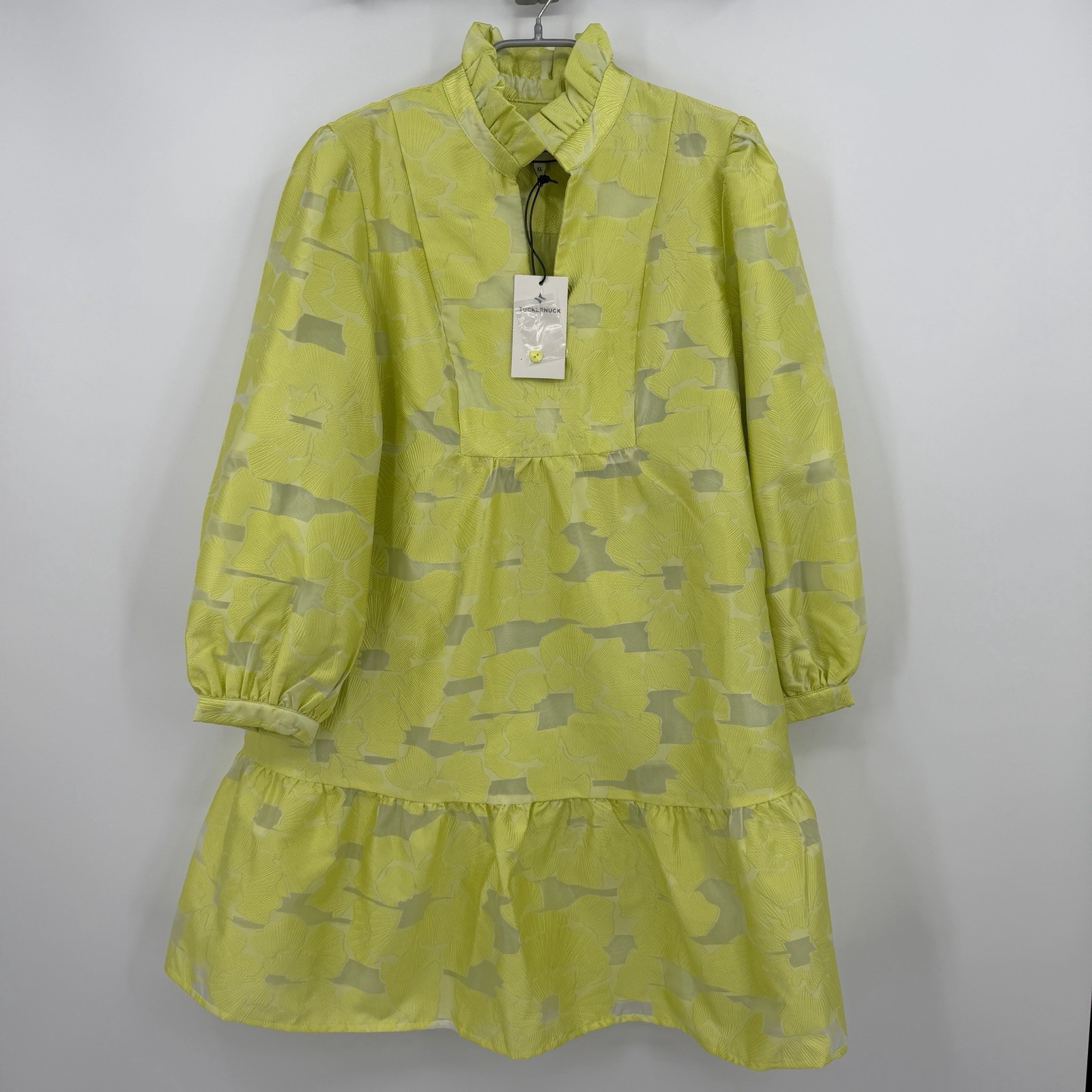 Tuckernuck Citron Fil Coupe Palmerston Dress sz XL Floral Long Sleeve Mini NWT