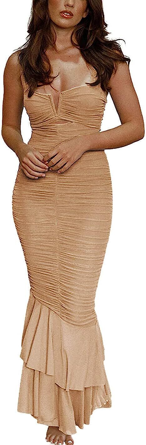 Women’s Sleeveless Strappy Prom Party Evening Ruched Bodycon Mermaid – Chartou
