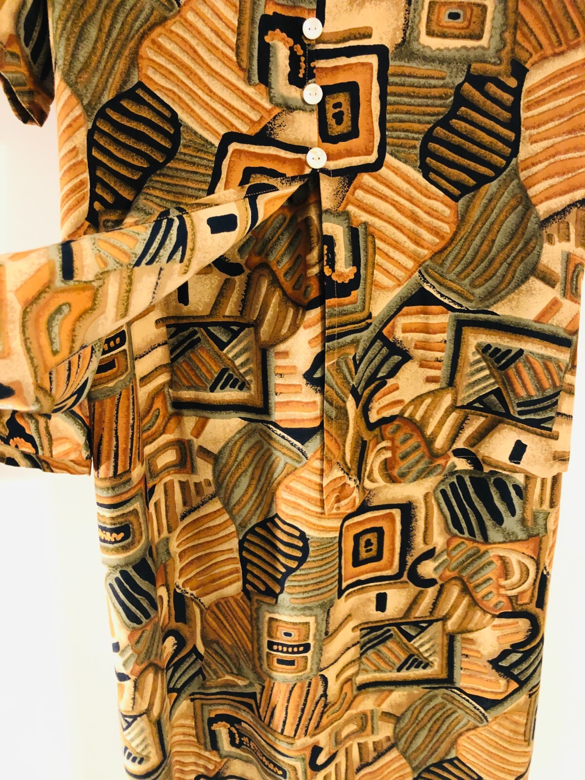 vtg 80s MPH Tribal Aztec Shift Maxi Dress Sz 2X Rayon Short Sleeve