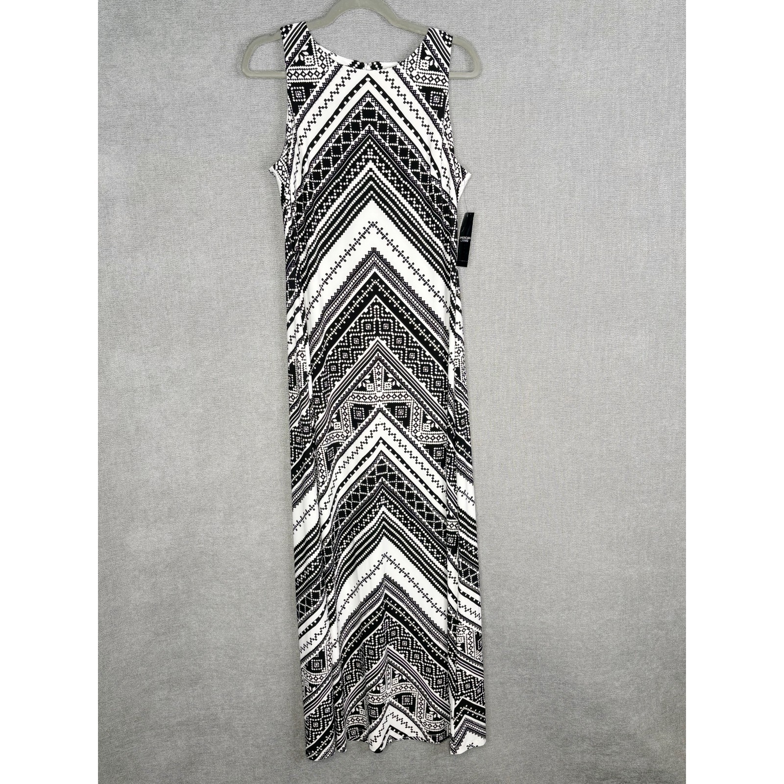 American Living Dress Womens 10 Black White Geometric Maxi Stretch Beachy Boho