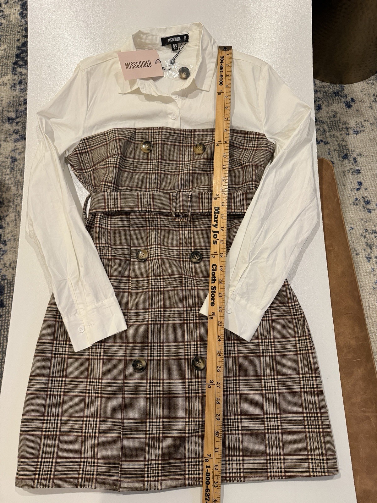Misguided NEW w/tags Plaid Contrast Blazer Dress White Shirt Bodice Belted Sz 6