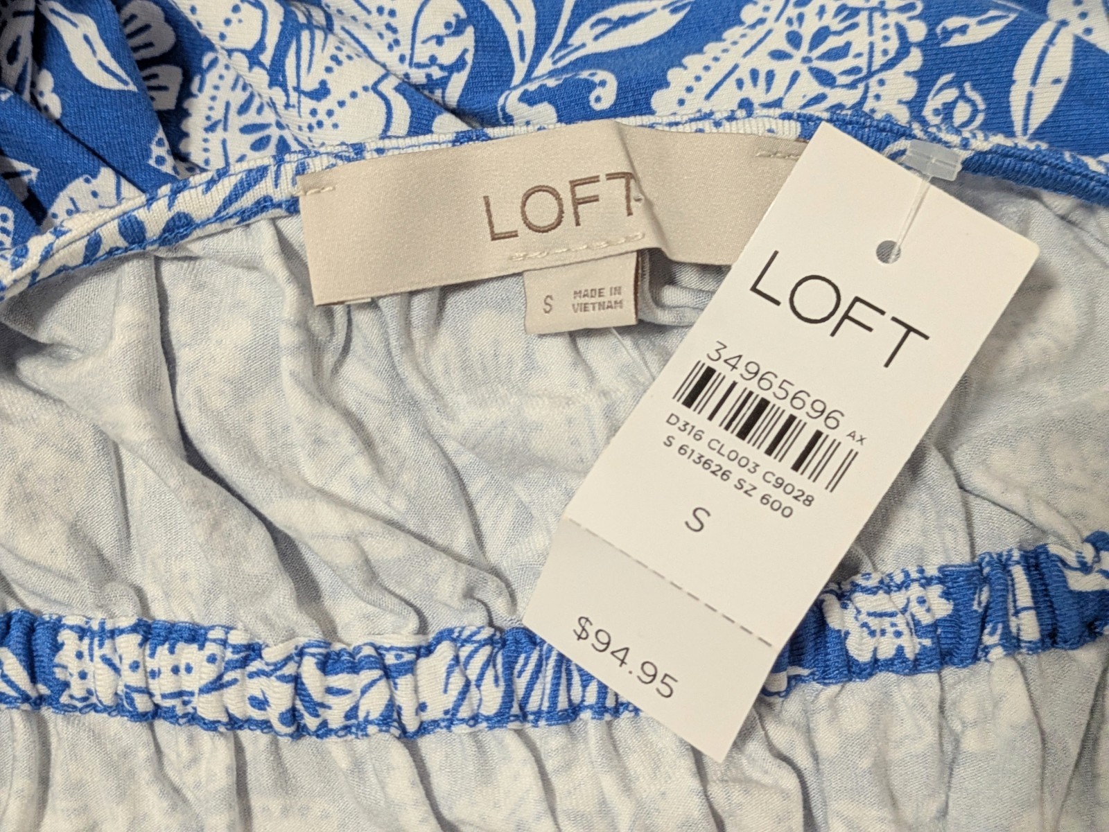 LOFT Blue Floral Paisley Midi Jersey Dress SMALL Summer Resort Beachy Feminine