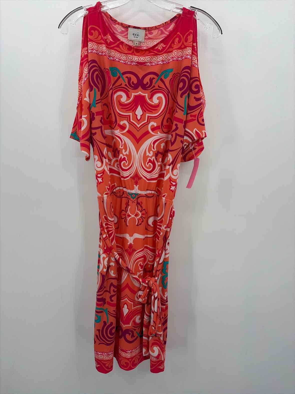Pre-Owned ECI Orange Size 8 Knee Length Short Sleeve Dress