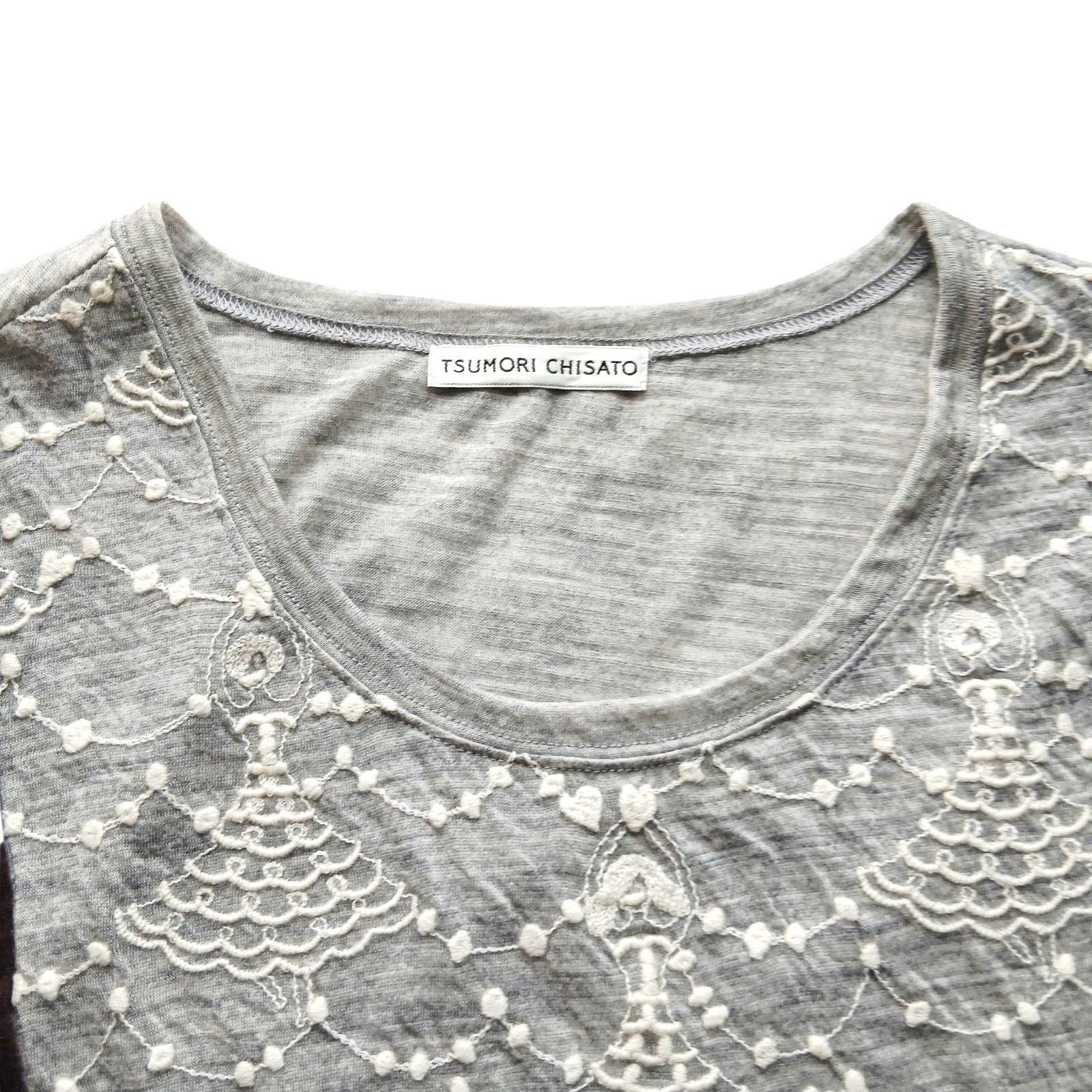 Tsumori Chisato Tunic dress Embroidered Ballerina Size Wool Gray Silk Velvet