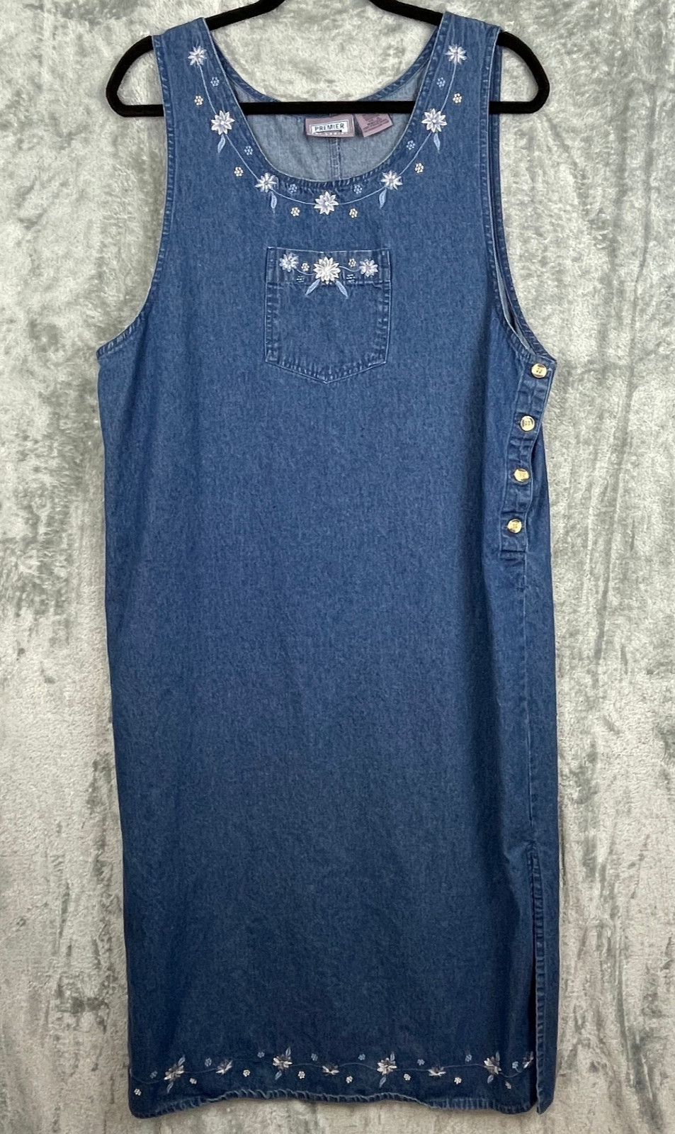 Vtg 90s Womens Overall Maxi Dress XL Blue Denim Cottagecore Teacher Farmcore