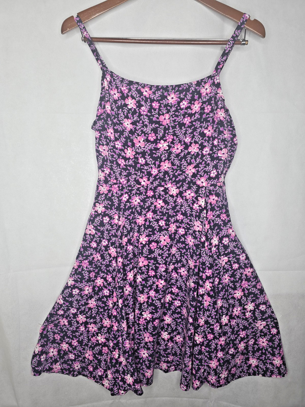 GAP Floral Sundress Navy Pink Ditsy Print Sleeveless Fit Flare Spaghetti Strap M