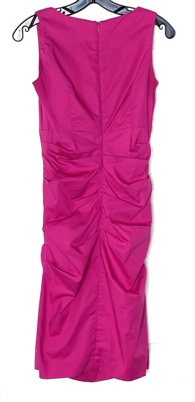 SARA CAMPBELL Fuchsia Pink Barbie Ruched Pleated Bow Cocktail Mini Dress 0 = XS