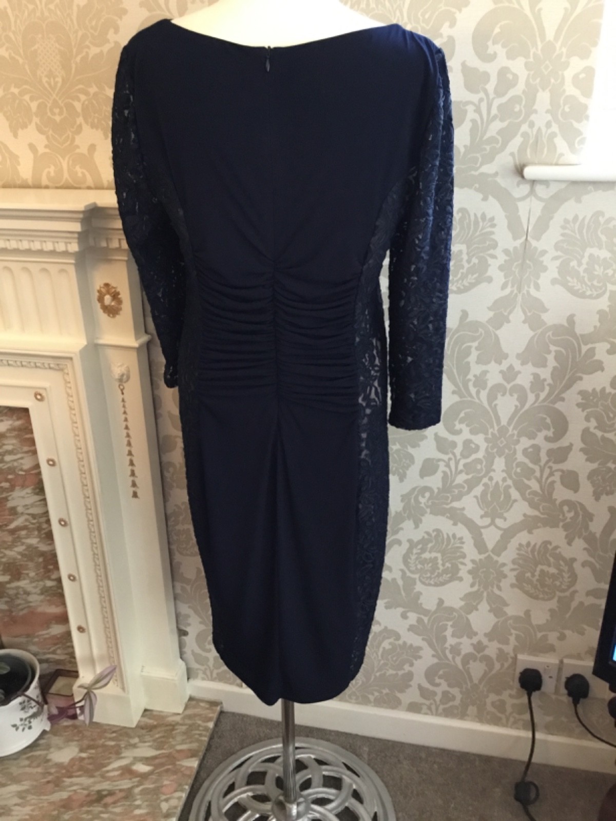 **PHASE EIGHT** LADIES NAVY LACE DRESS SIZE 12???.. LENGTH 41 INCHES 3/4 SLEEVES
