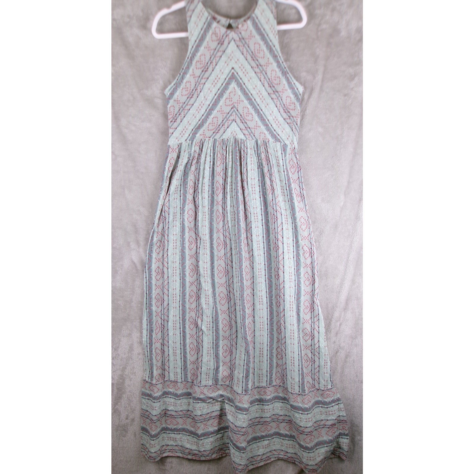 True Craft L Sage Green Boho Maxi Dress Cotton Sleeveless Tiered Dress