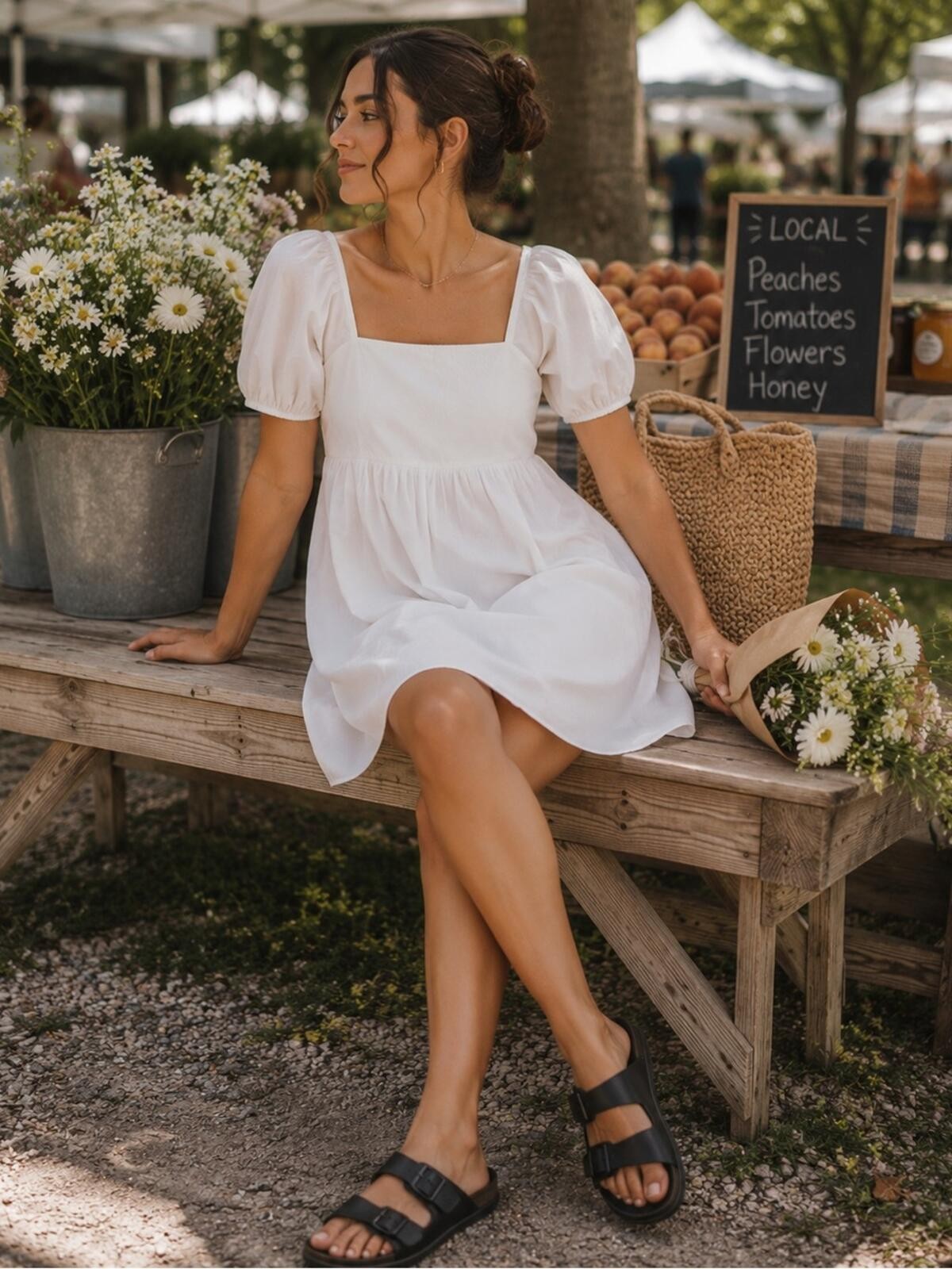 Draper James Poplin Cottagecore White Puff Sleeve Mini Dress XL