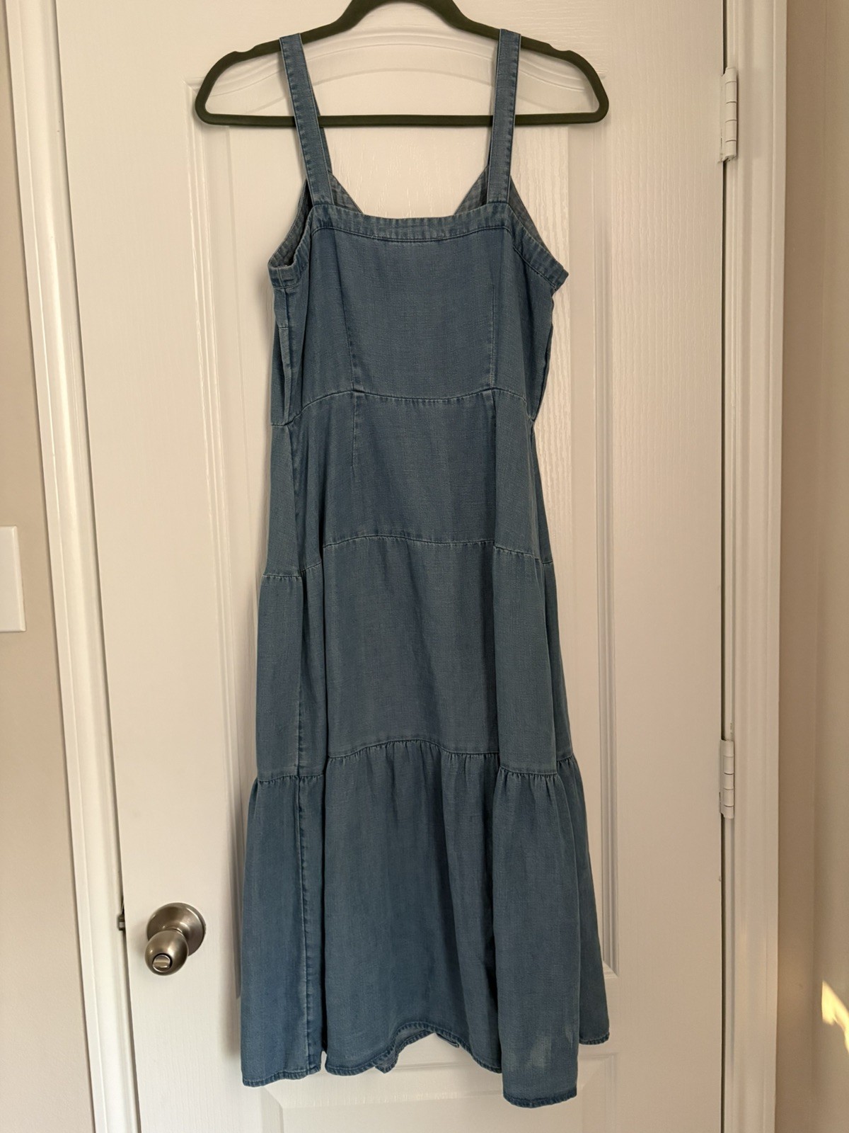 LOFT Soft DenimLinen Modal Blend Button-down Maxi Tiered Ruffle Dress Sleeveless