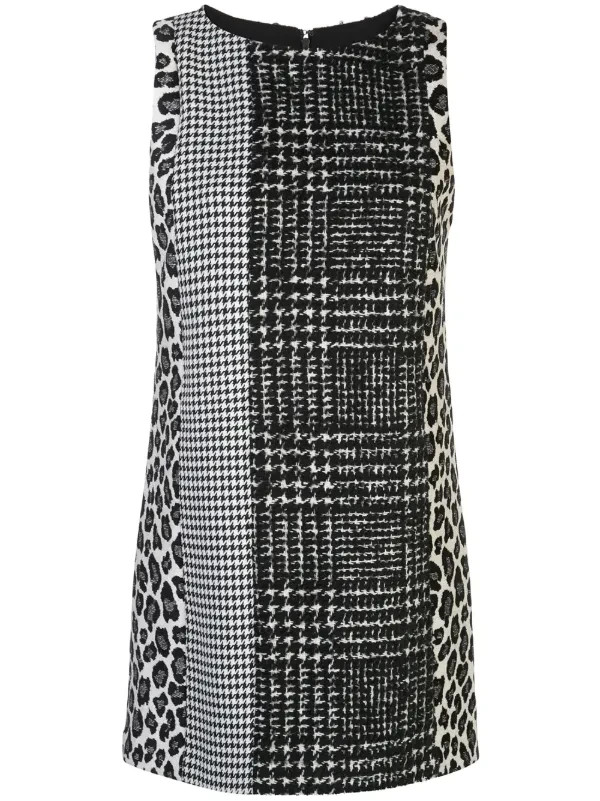 NWT Alice + Olivia Clyde in Black & White Patchwork A-line Mini Shift Dress 12
