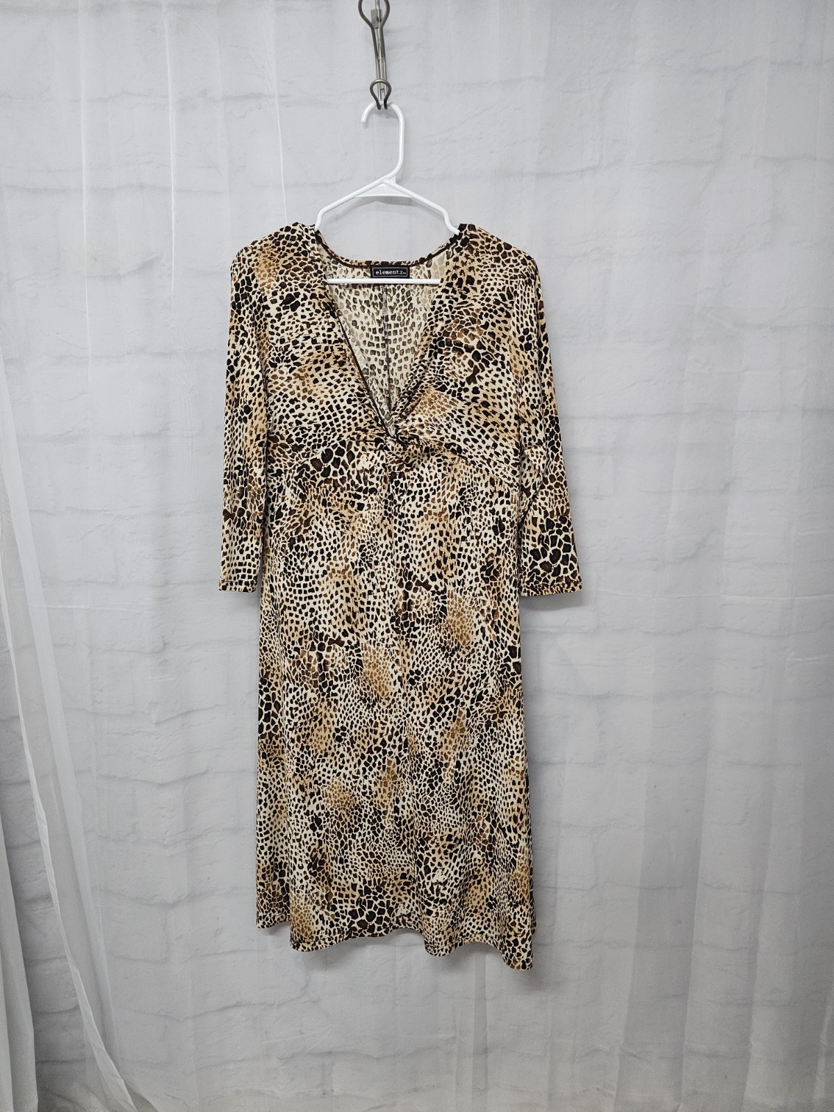 Elementz Dress Leopard Brown Midi Grunge Indie Sleeze Casual M