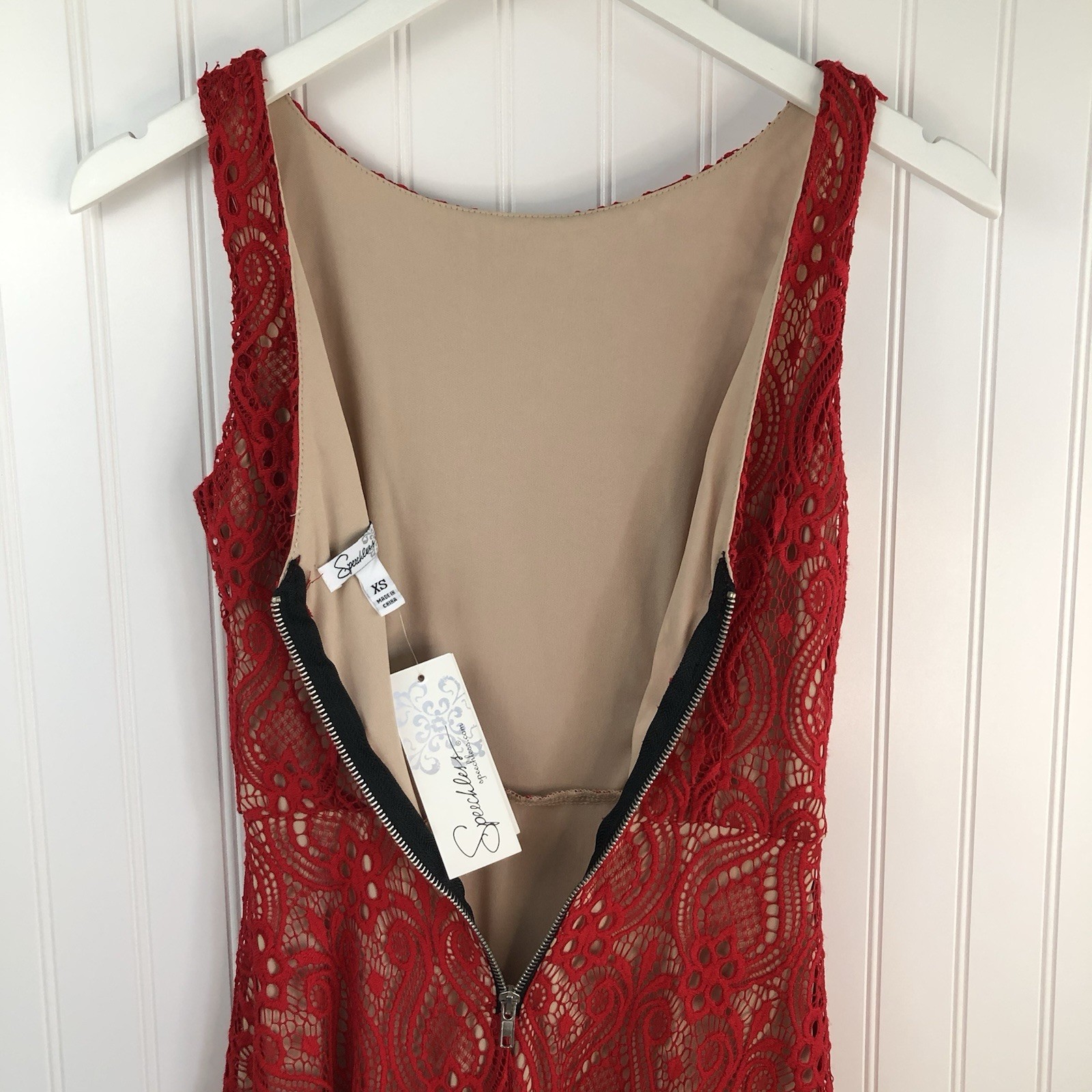 Speechless Red Lace Fit & Flare Lined Zip Round Neck Short Dress XS
