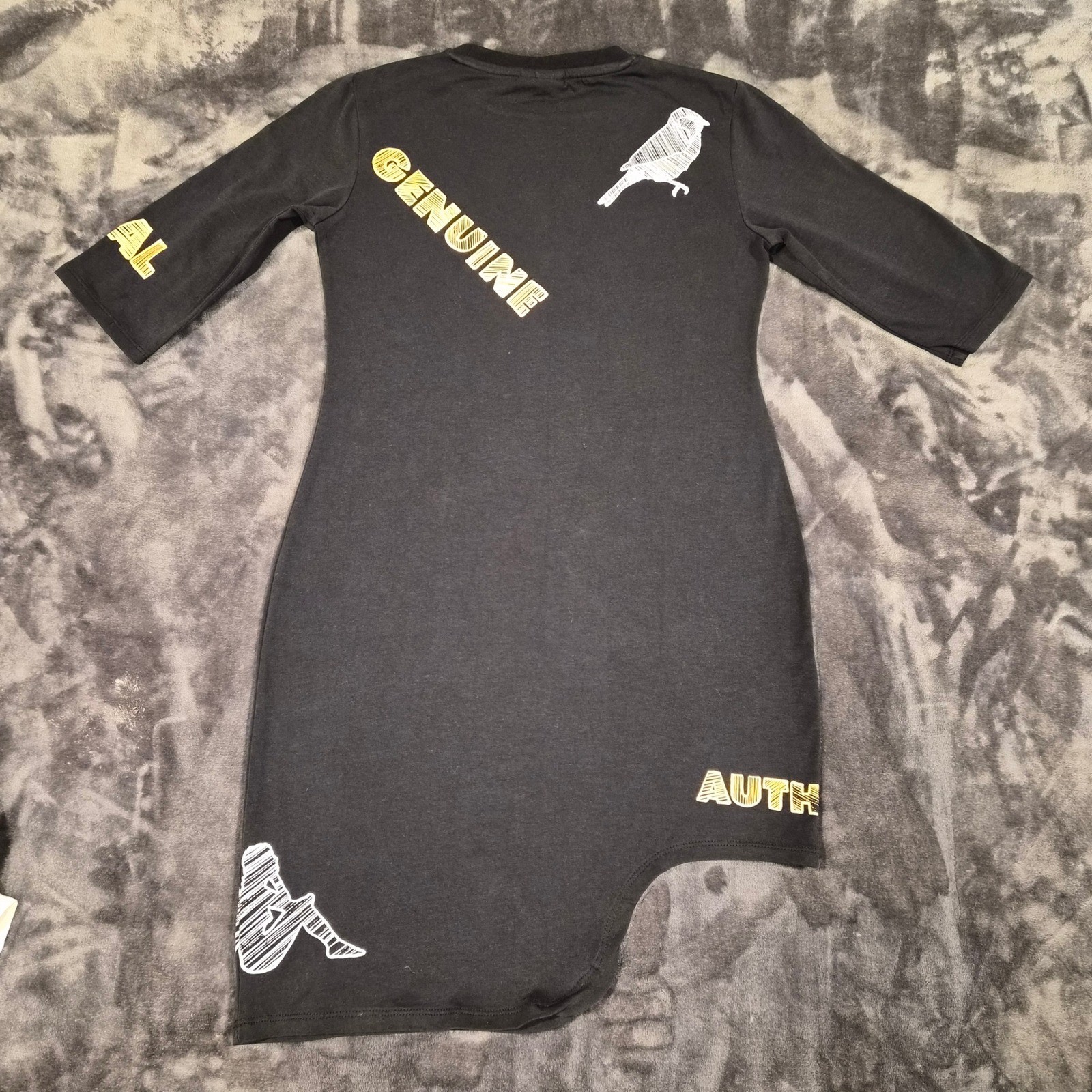 Kappa Authentic Black Graphic Asymmetrical T-Shirt Dress Small Streetwear Logo