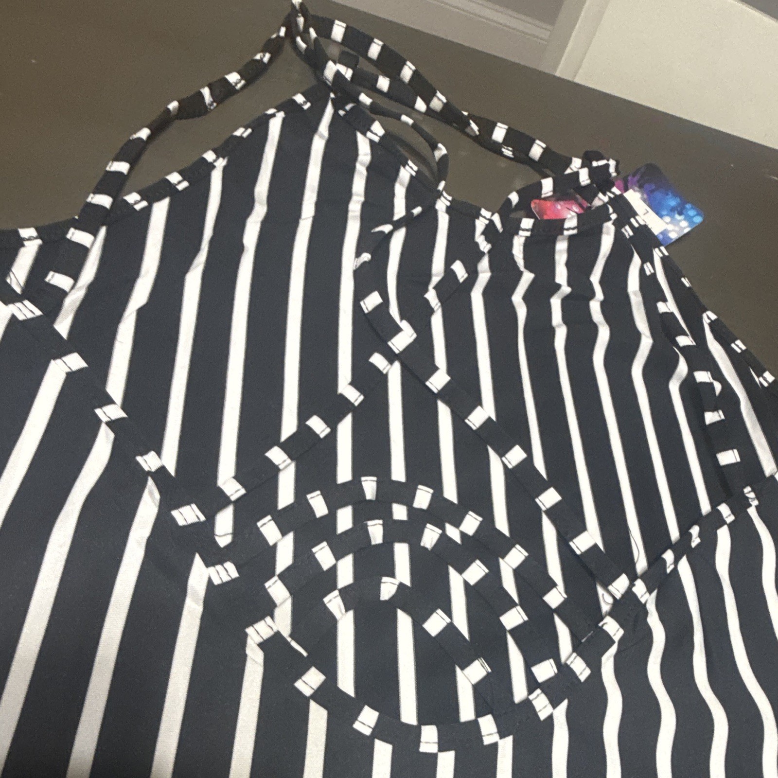 Fashion Nova Black/White Striped Halter Sleeveless Long Wrap Dress Size L