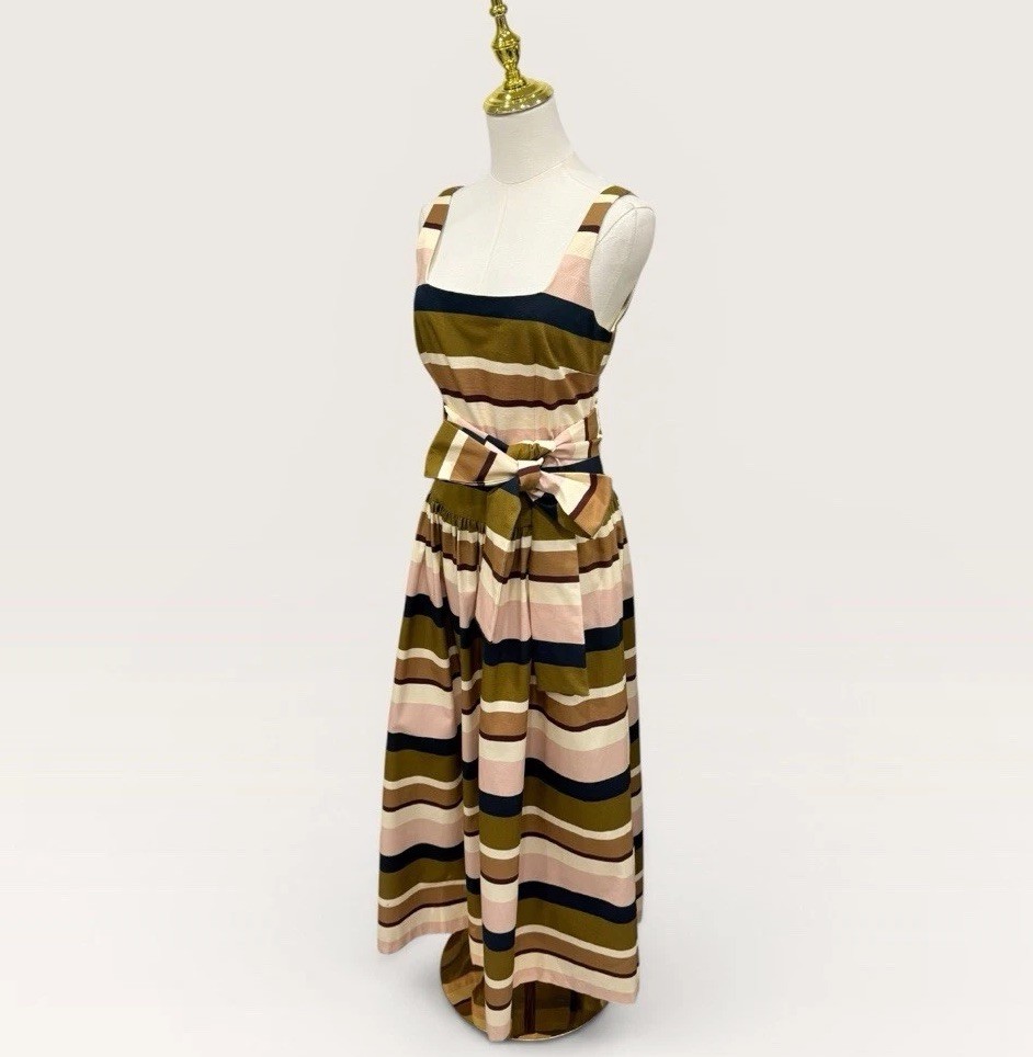 Antonio Melani The Style Bungalow Luncheon Striped Belted Maxi Dress SZ 0 NWT