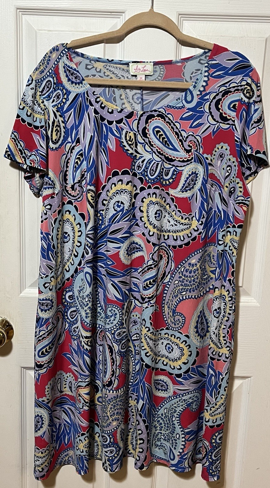 Ivy Lane 2X Paisley Print Knit Shift Dress Red Blue Yellow Purple Plus Size