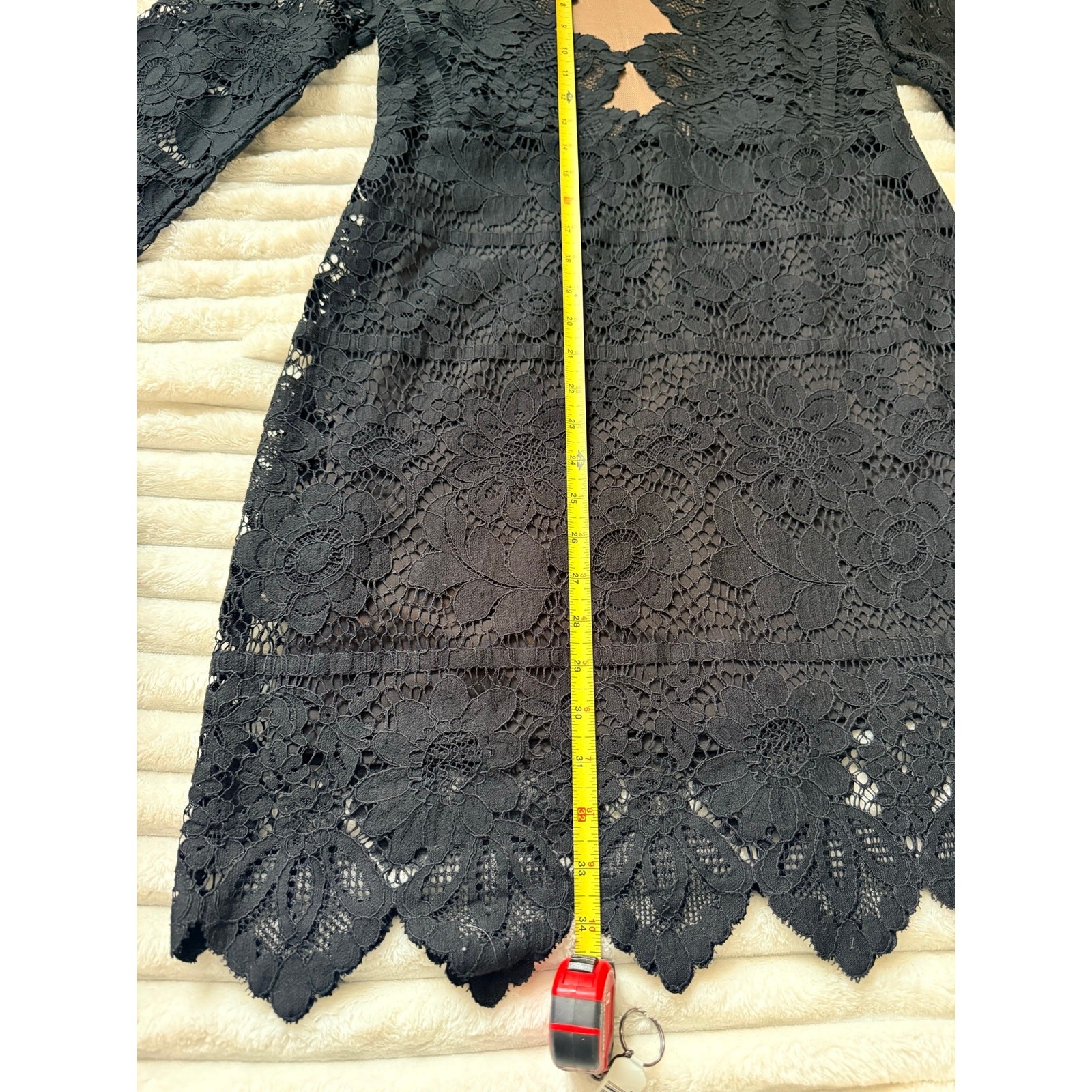 For Love & Lemons GUC Black Lace Noir Mini Dress L Nude Mesh Cutout Long Sleeve