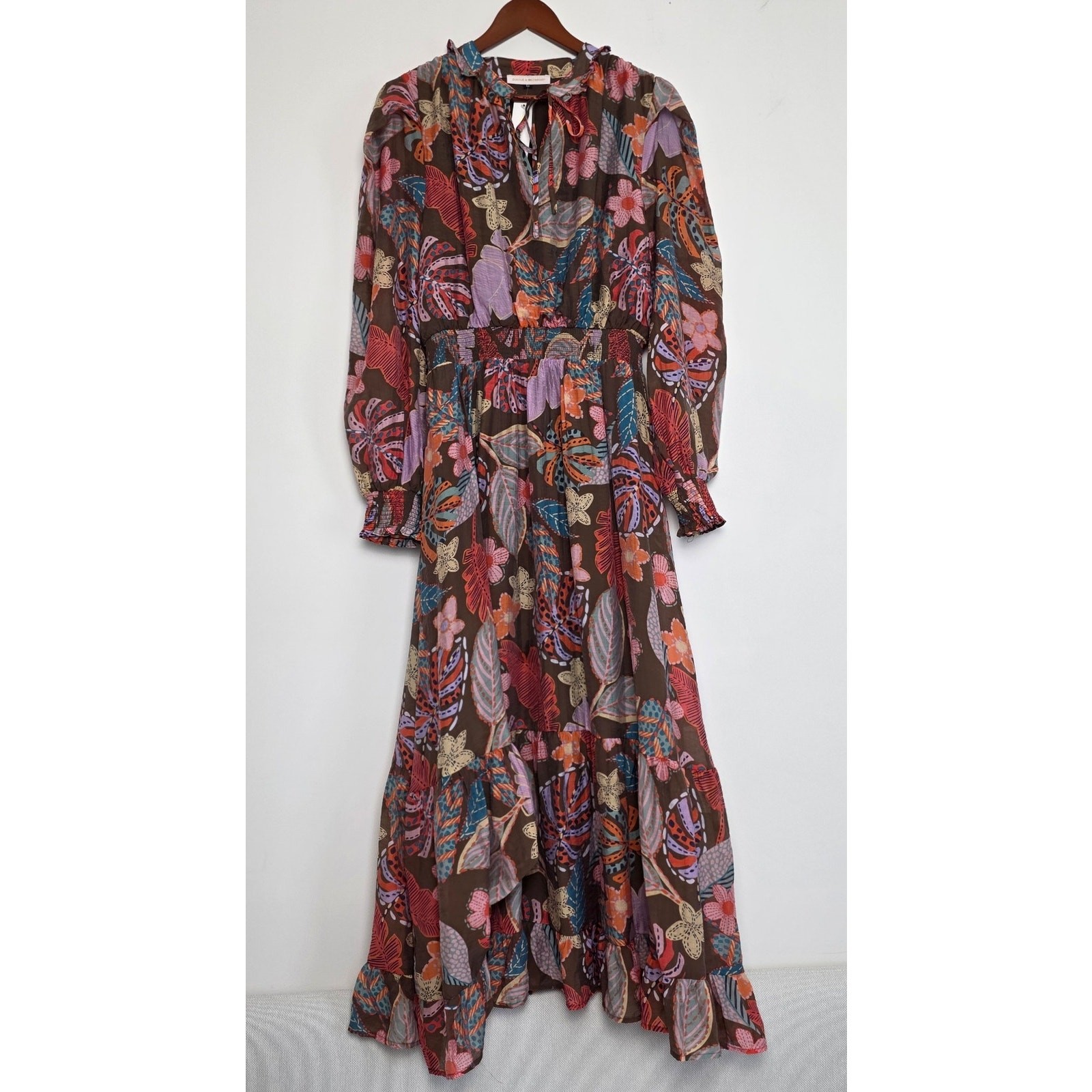 Pookie & Sebastian Long Sleeves Floral Tiered Maxi Dress Sz Large NWT