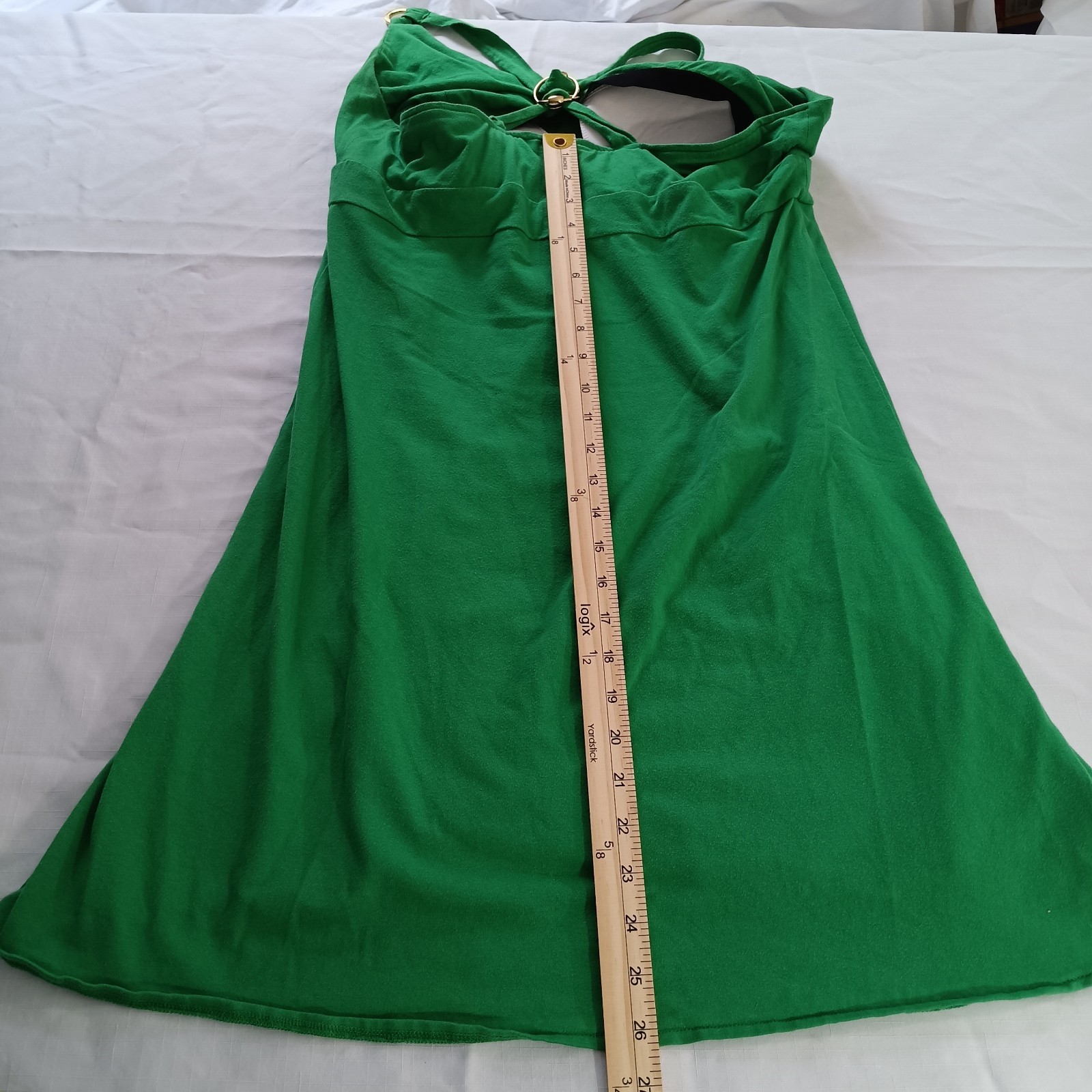 Boston Proper Green Halter Dress Womens 14 Built In Bra Ring Back Flowy