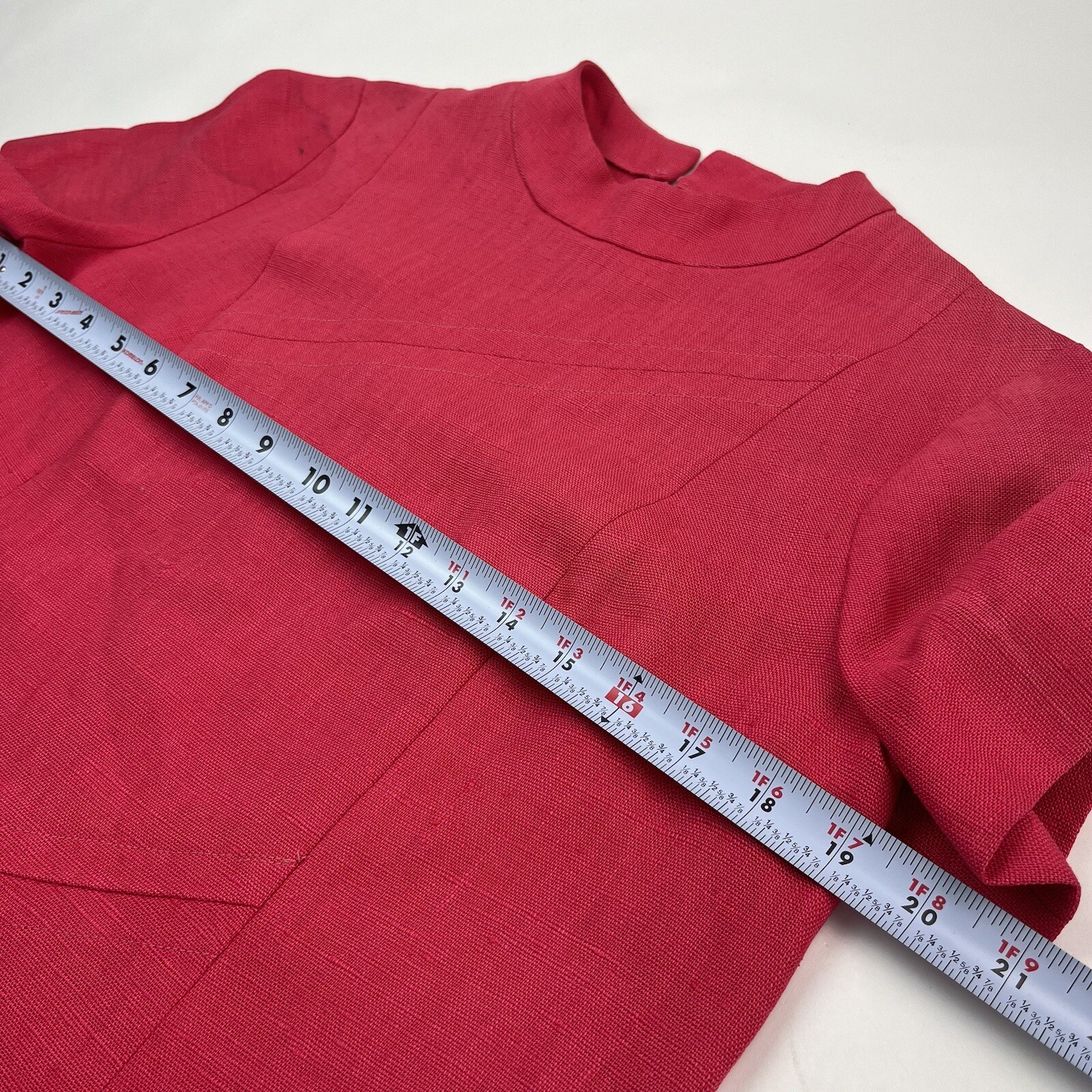 Vintage Arthur Linen Shift Dress M Red Ireland Classic Minimalist Irish 60s